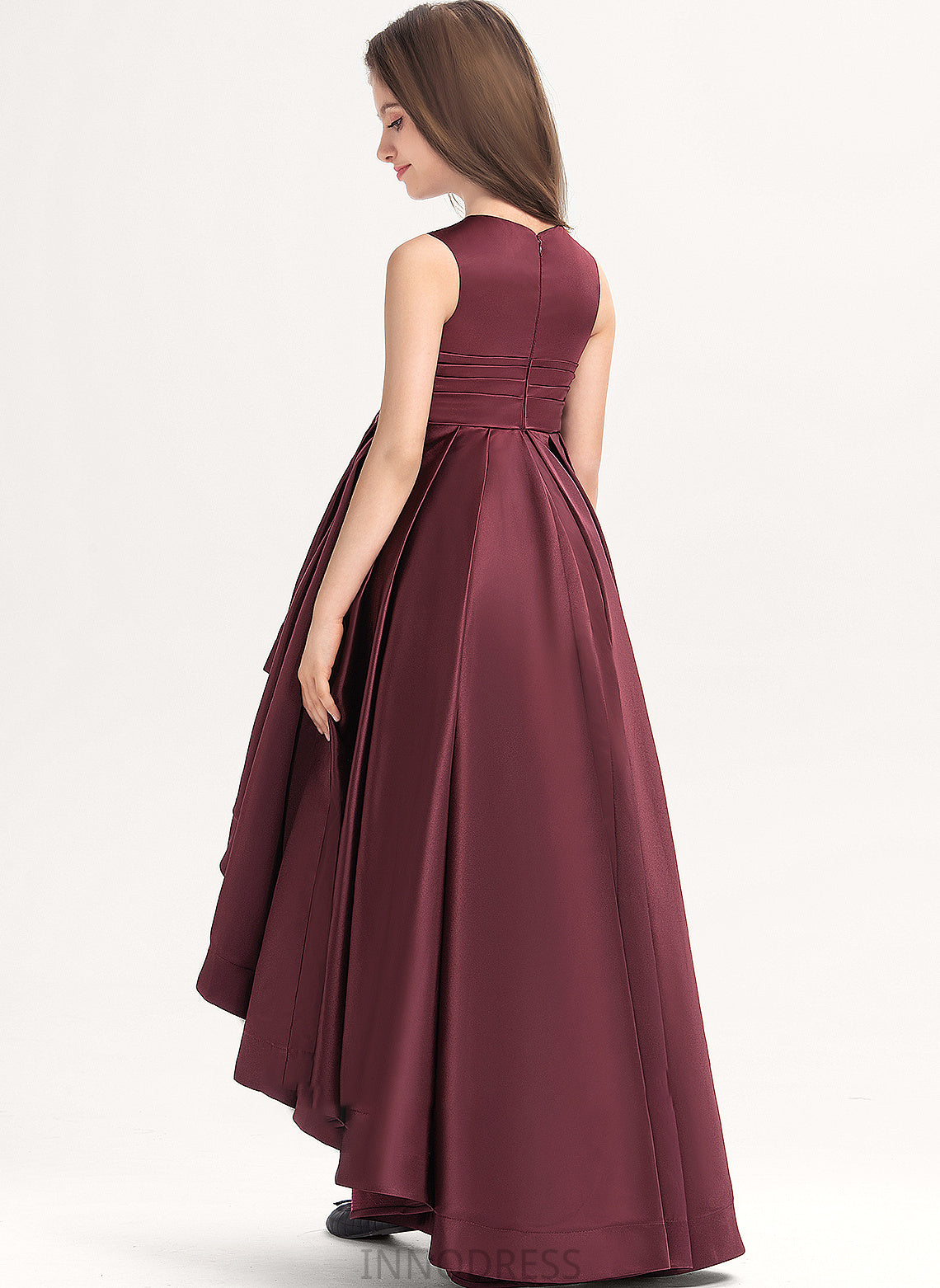 Sasha Junior Bridesmaid Dresses Neck Asymmetrical Ruffle With Satin A-Line Scoop