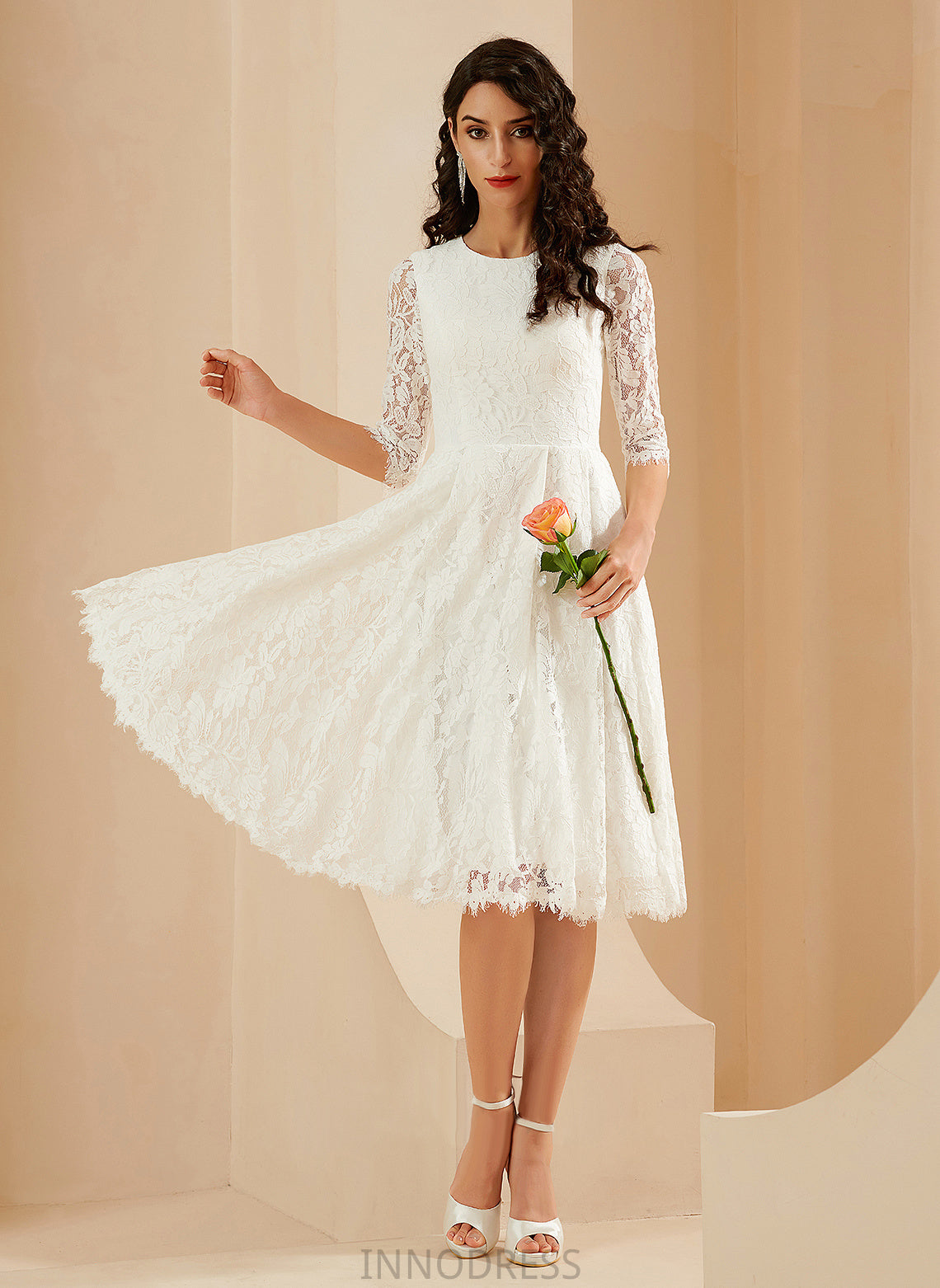 Lace Wedding Dresses Scoop Knee-Length Nathaly Dress A-Line Wedding