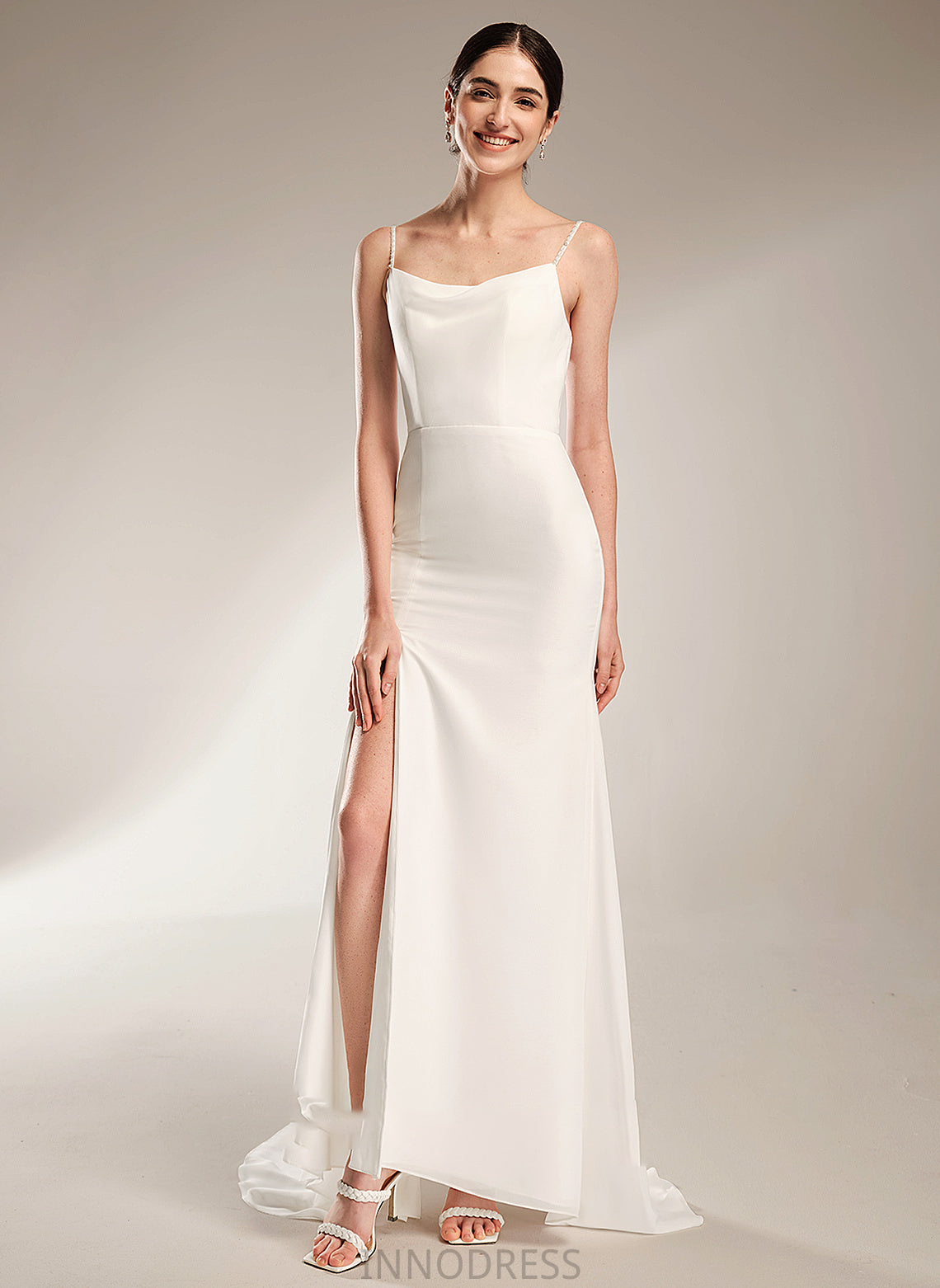 Beading A-Line Train With Dress Hallie Neck Wedding Dresses Court Cowl Wedding