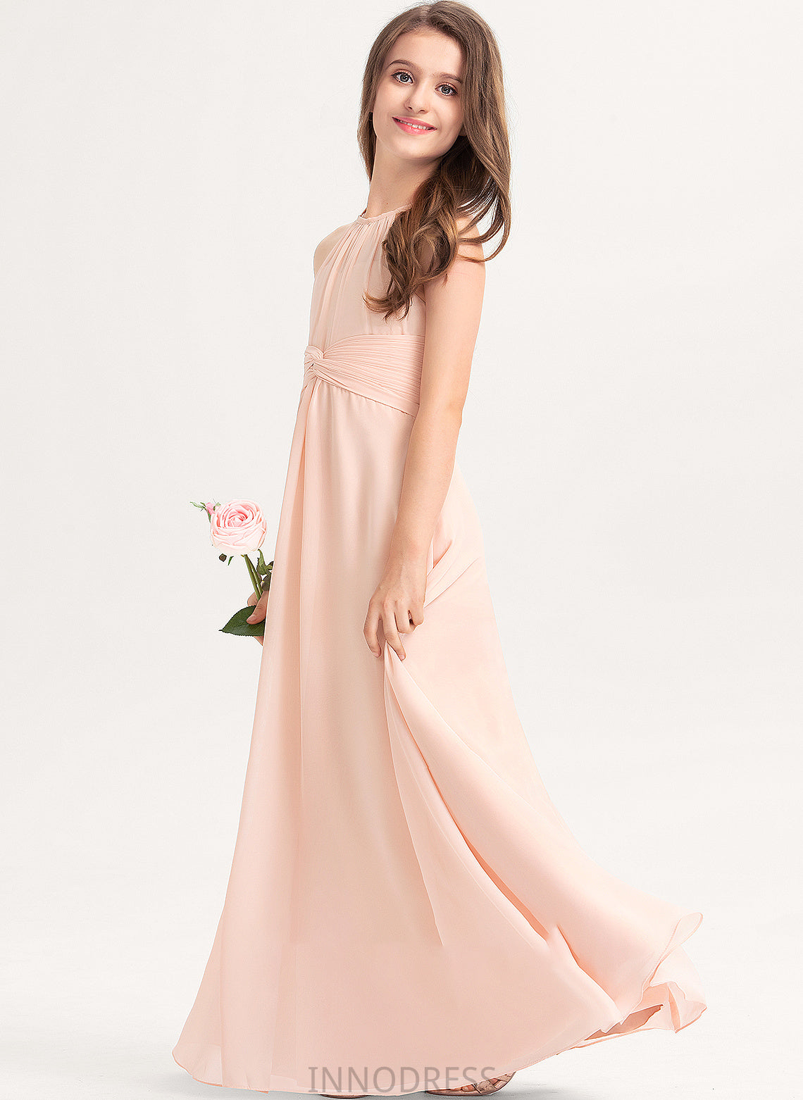 With Ruffle Chiffon Irene A-Line Scoop Neck Floor-Length Junior Bridesmaid Dresses