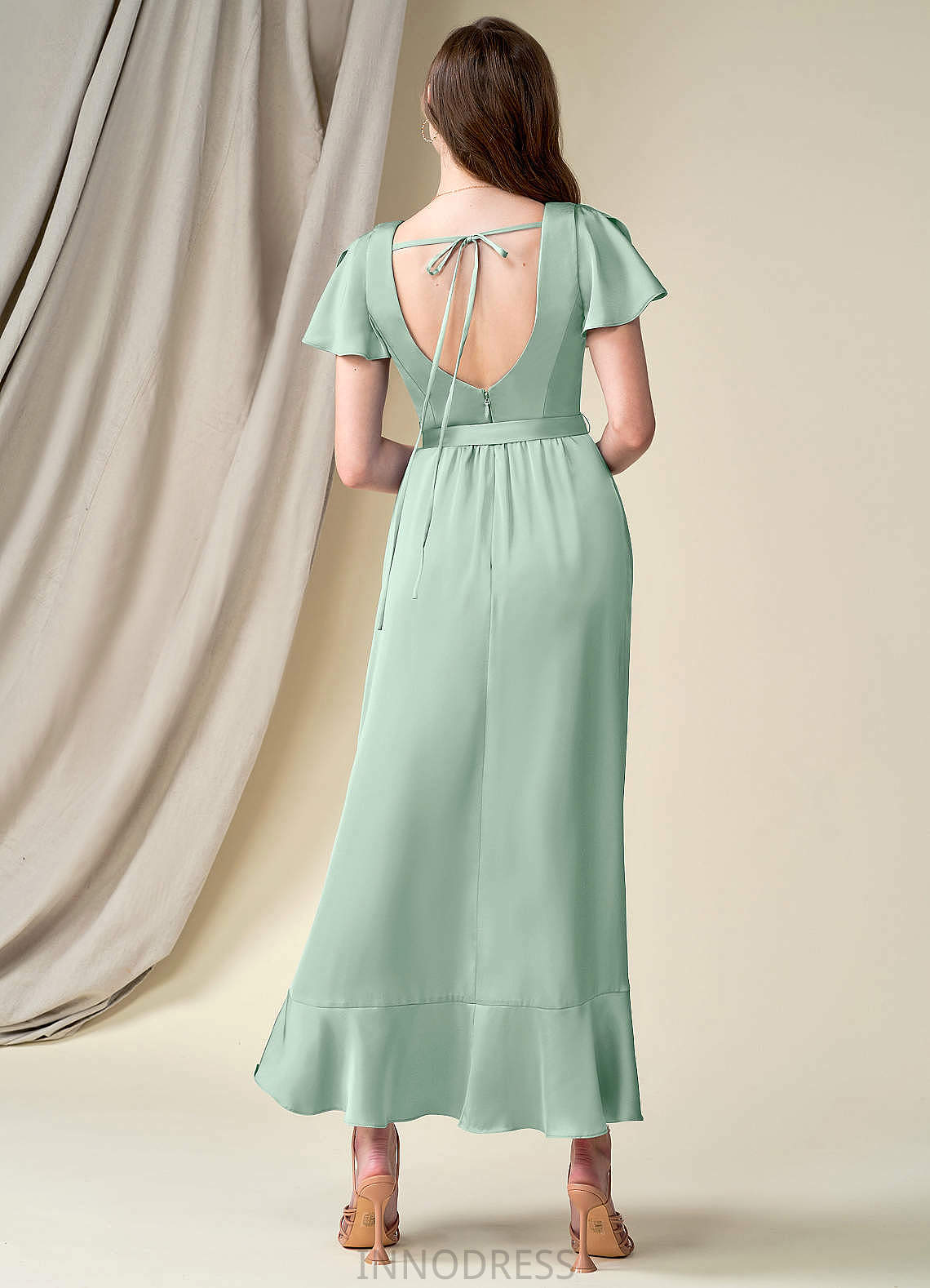 Arielle A-Line/Princess Spaghetti Staps Sleeveless Floor Length Natural Waist Bridesmaid Dresses