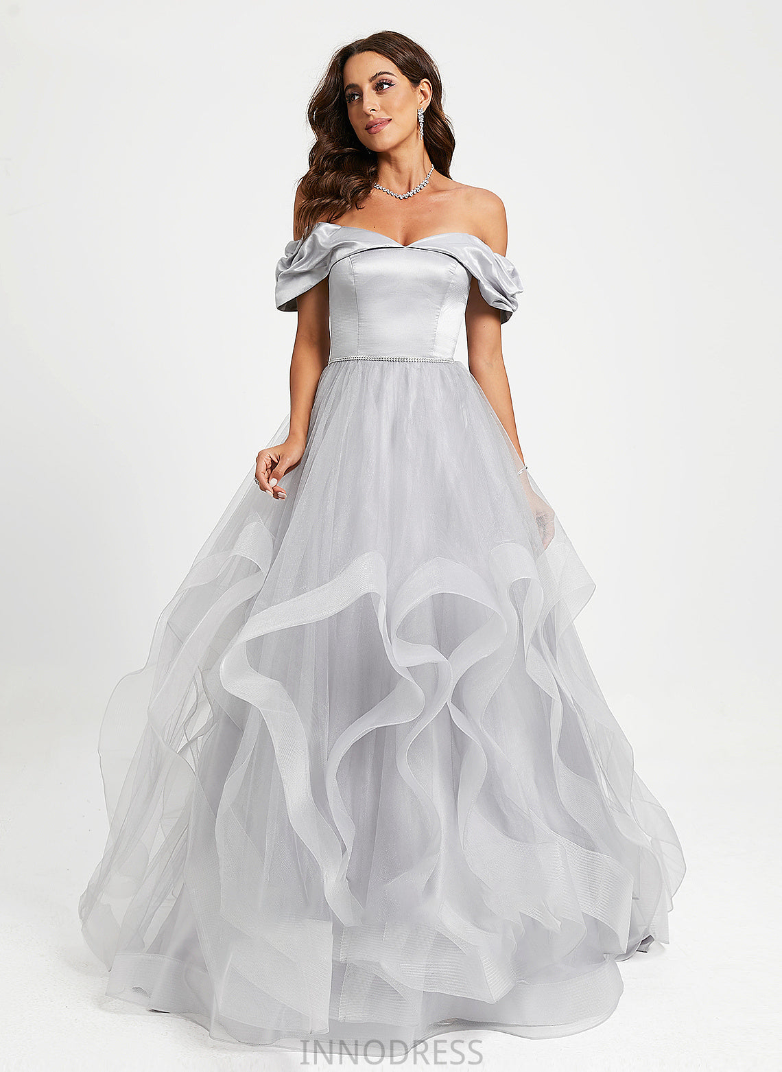 Sweep Xiomara Off-the-Shoulder Train Ball-Gown/Princess Prom Dresses Tulle