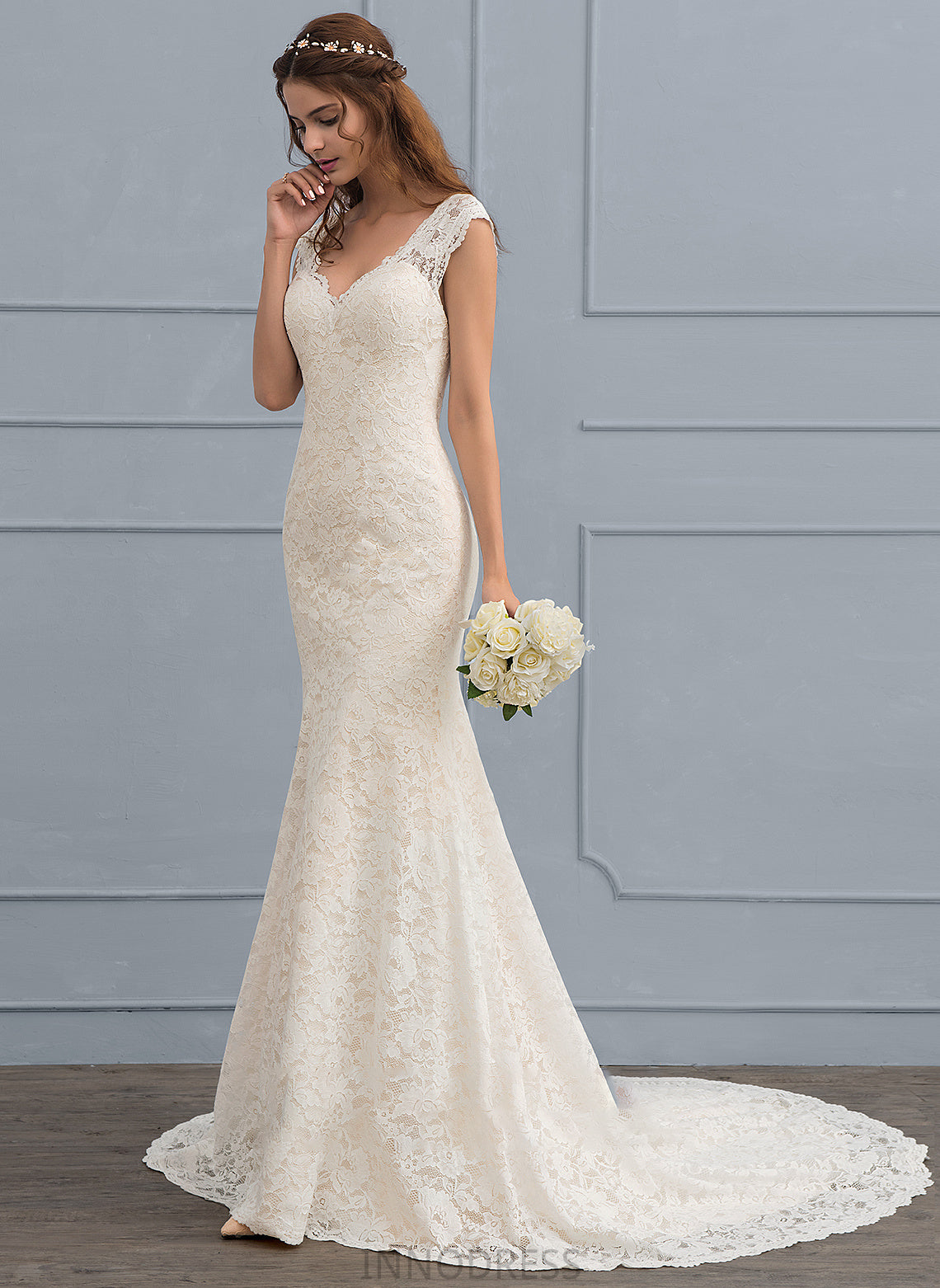 V-neck Dress Trumpet/Mermaid Wedding Dresses Court Wedding Gabrielle Train Lace