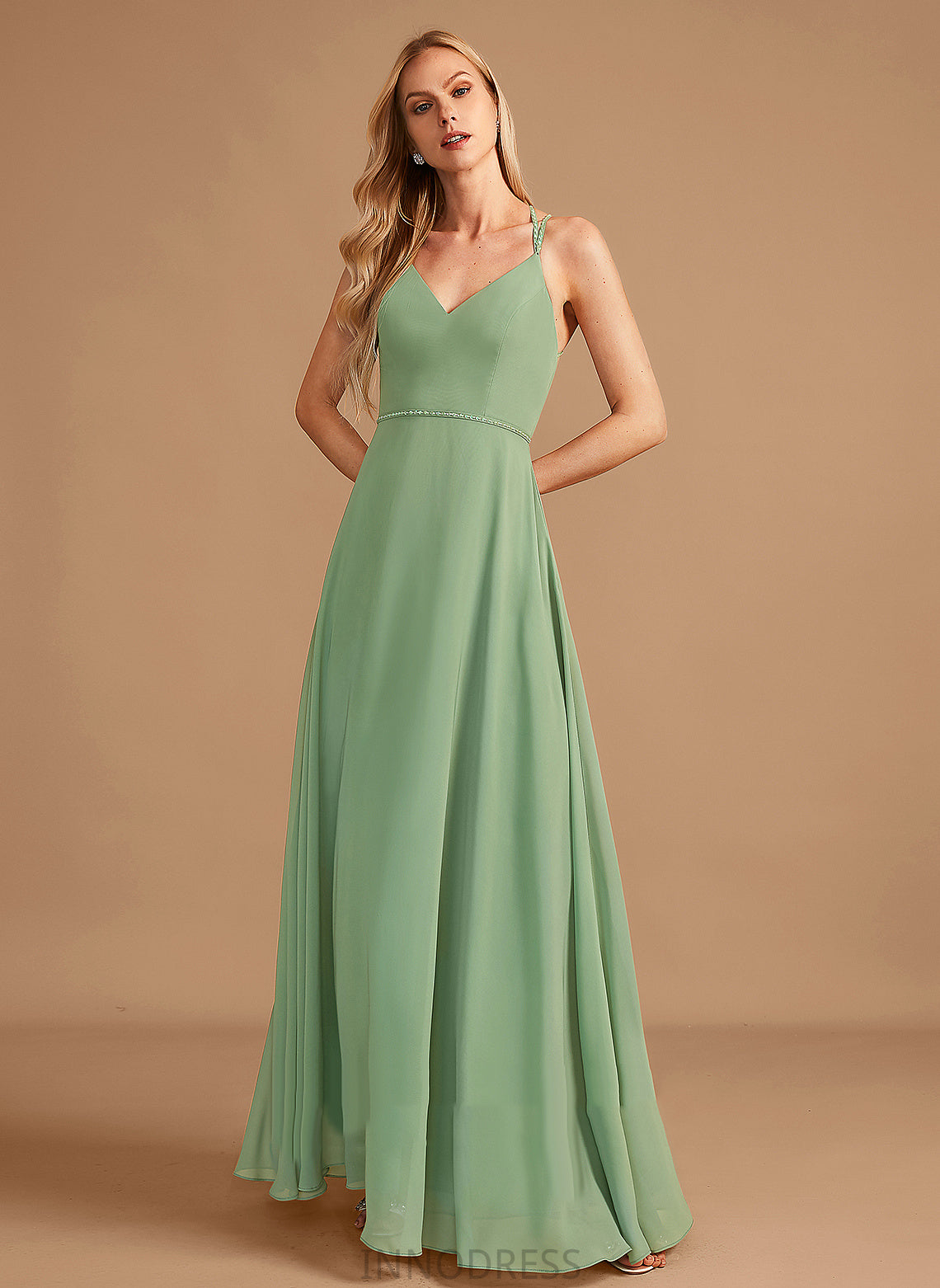 Embellishment Silhouette Beading A-Line V-neck Floor-Length Length Sequins Neckline Fabric Reese Sleeveless Bridesmaid Dresses