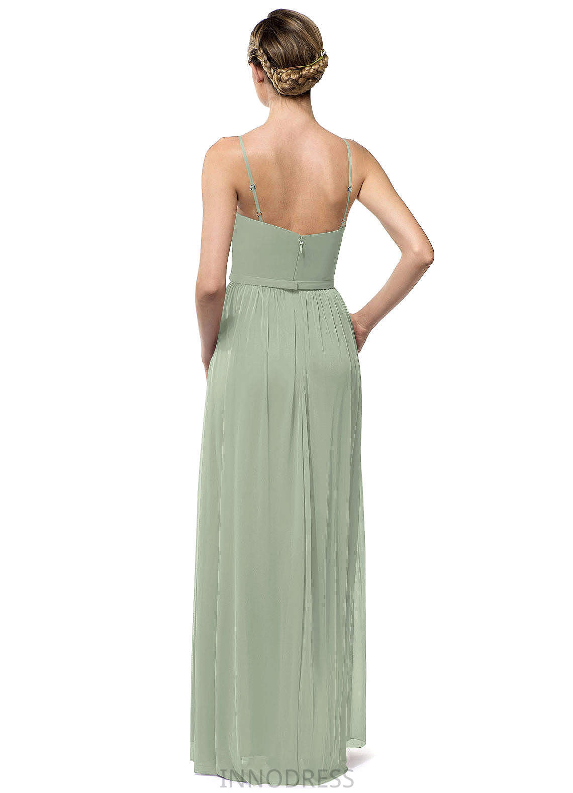 Halle Natural Waist Floor Length Spaghetti Staps A-Line/Princess Sleeveless Bridesmaid Dresses