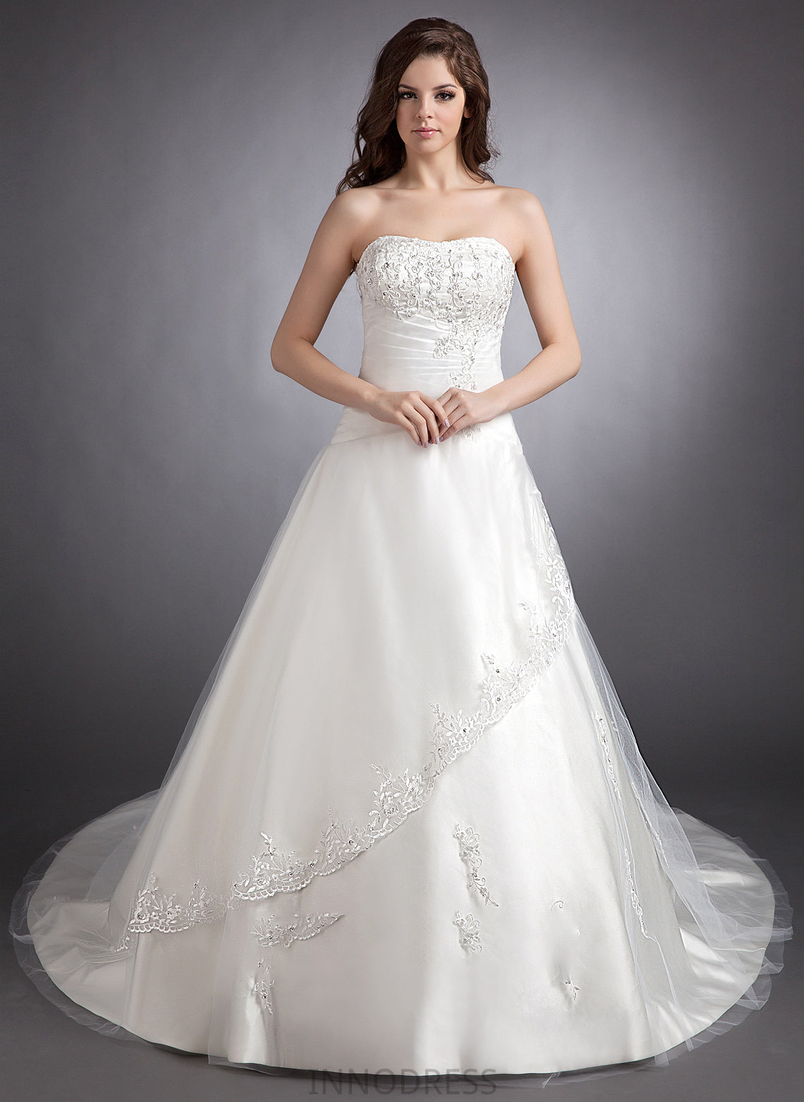 Sweetheart Chapel Margaret Beading With Wedding Dresses Train Ball-Gown/Princess Satin Wedding Dress Lace