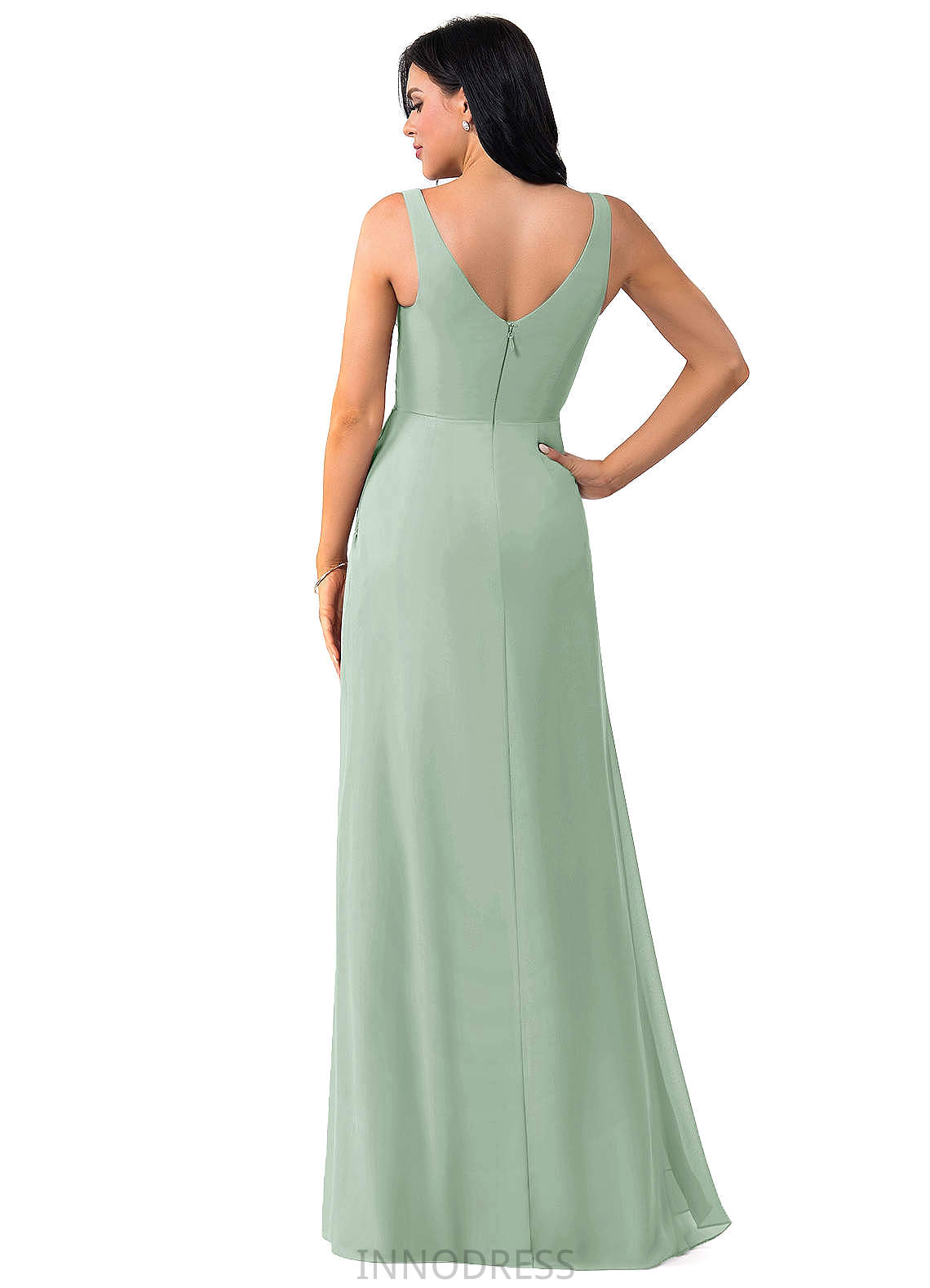 Callie Natural Waist Floor Length V-Neck A-Line/Princess Sleeveless Bridesmaid Dresses