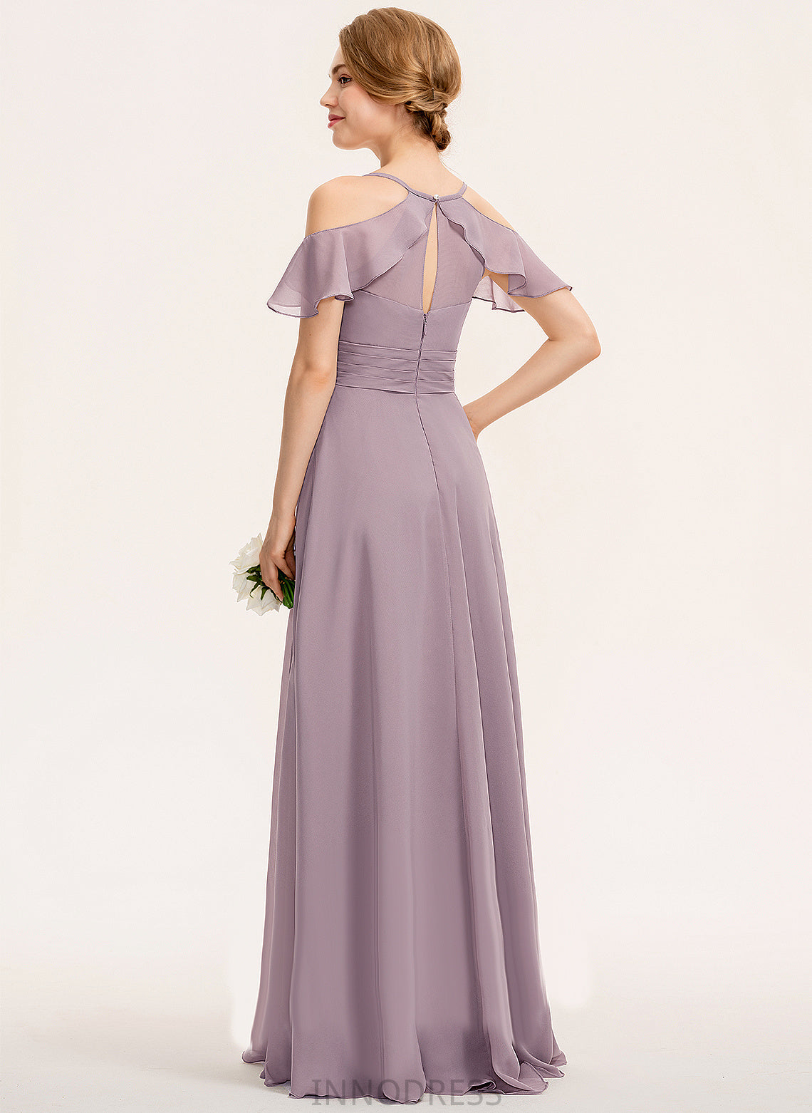 Floor-Length Straps&Sleeves Pleated Fabric Length Embellishment Silhouette A-Line Hailee Bridesmaid Dresses