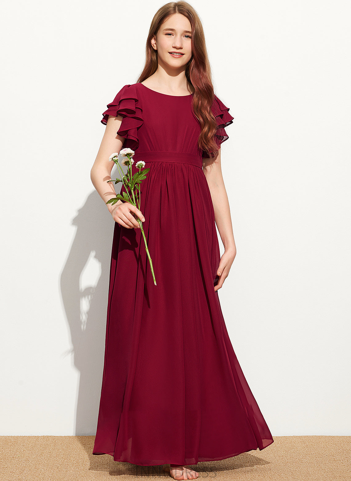 Chiffon With Junior Bridesmaid Dresses Neck Emelia Floor-Length Scoop Cascading Ruffles A-Line