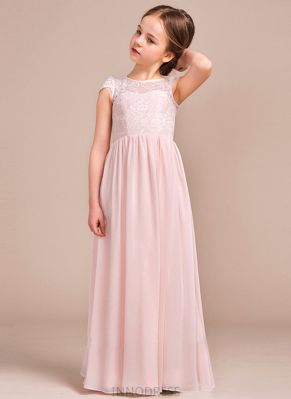 Deanna A-LineScoopNeckFloor-LengthChiffonLaceJuniorBridesmaidDress#81155 Junior Bridesmaid Dresses