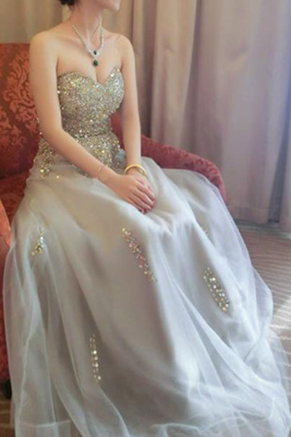 Elegant Sweetheart Strapless Party Dresses With Beading Prom Dresses