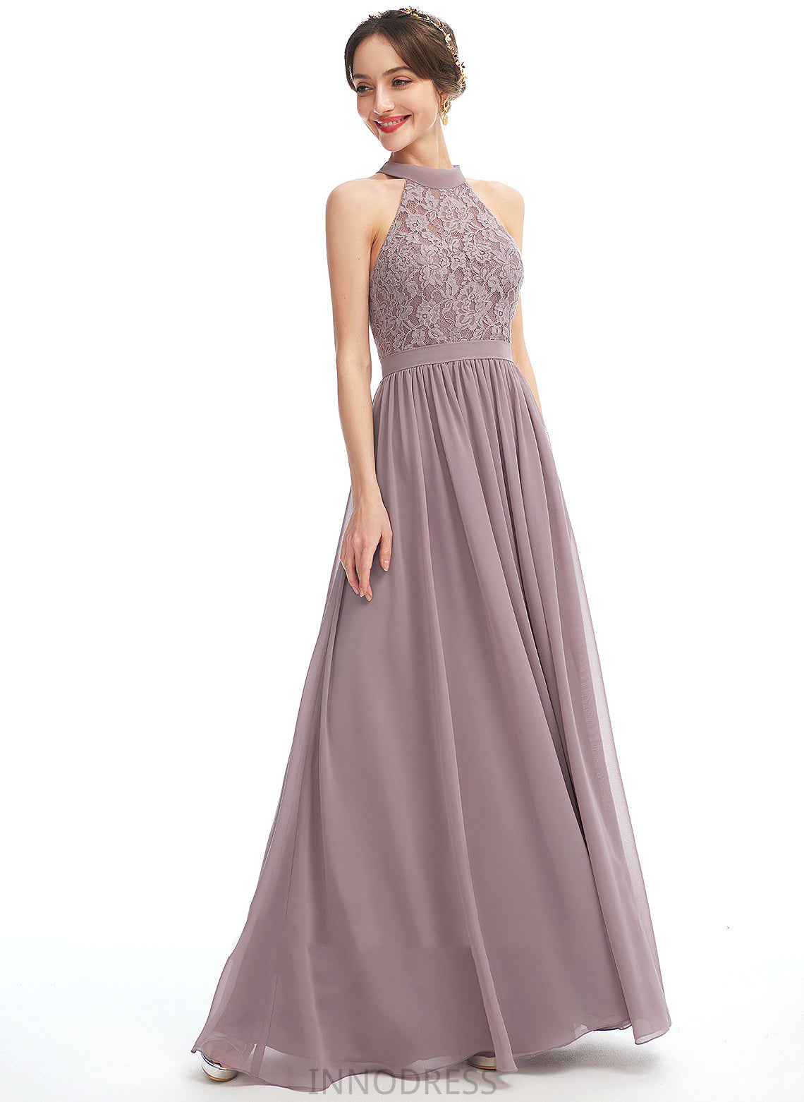 Floor-Length Embellishment SplitFront Halter Silhouette Length Fabric A-Line Neckline Diana A-Line/Princess One Shoulder Bridesmaid Dresses