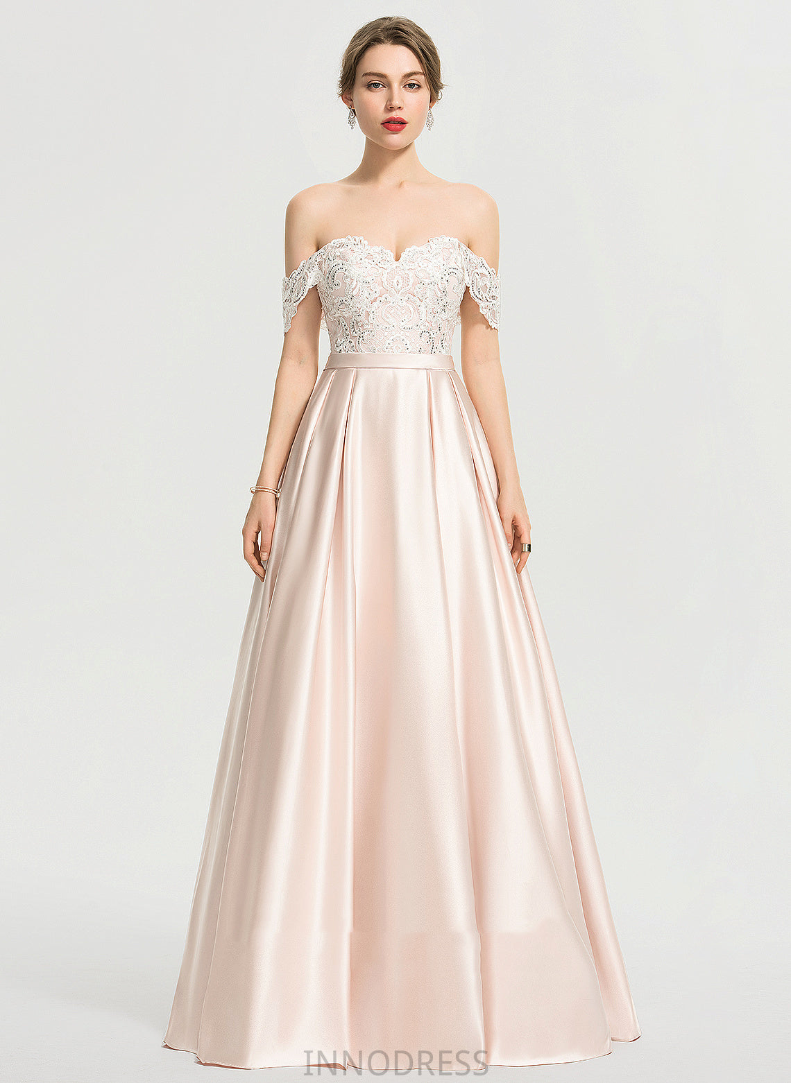 Satin Sequins Lace With Floor-Length Wedding Lia Off-the-Shoulder Ball-Gown/Princess Wedding Dresses Dress