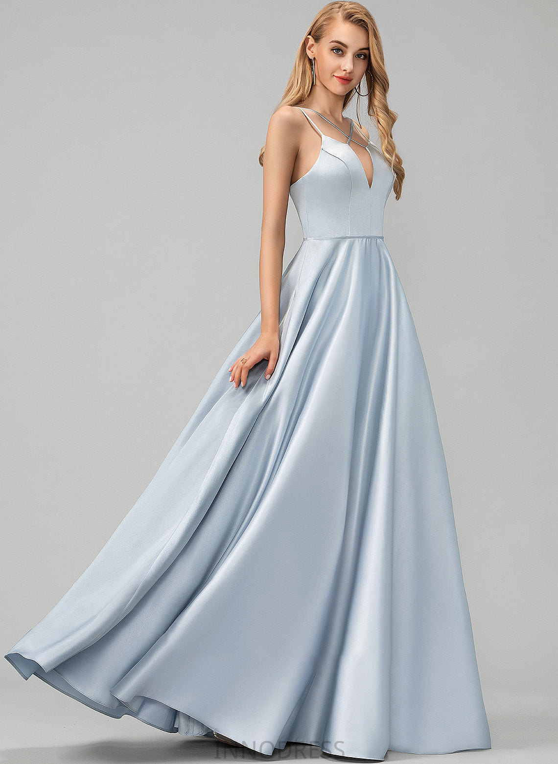 Satin A-Line Floor-Length Joy Prom Dresses V-neck