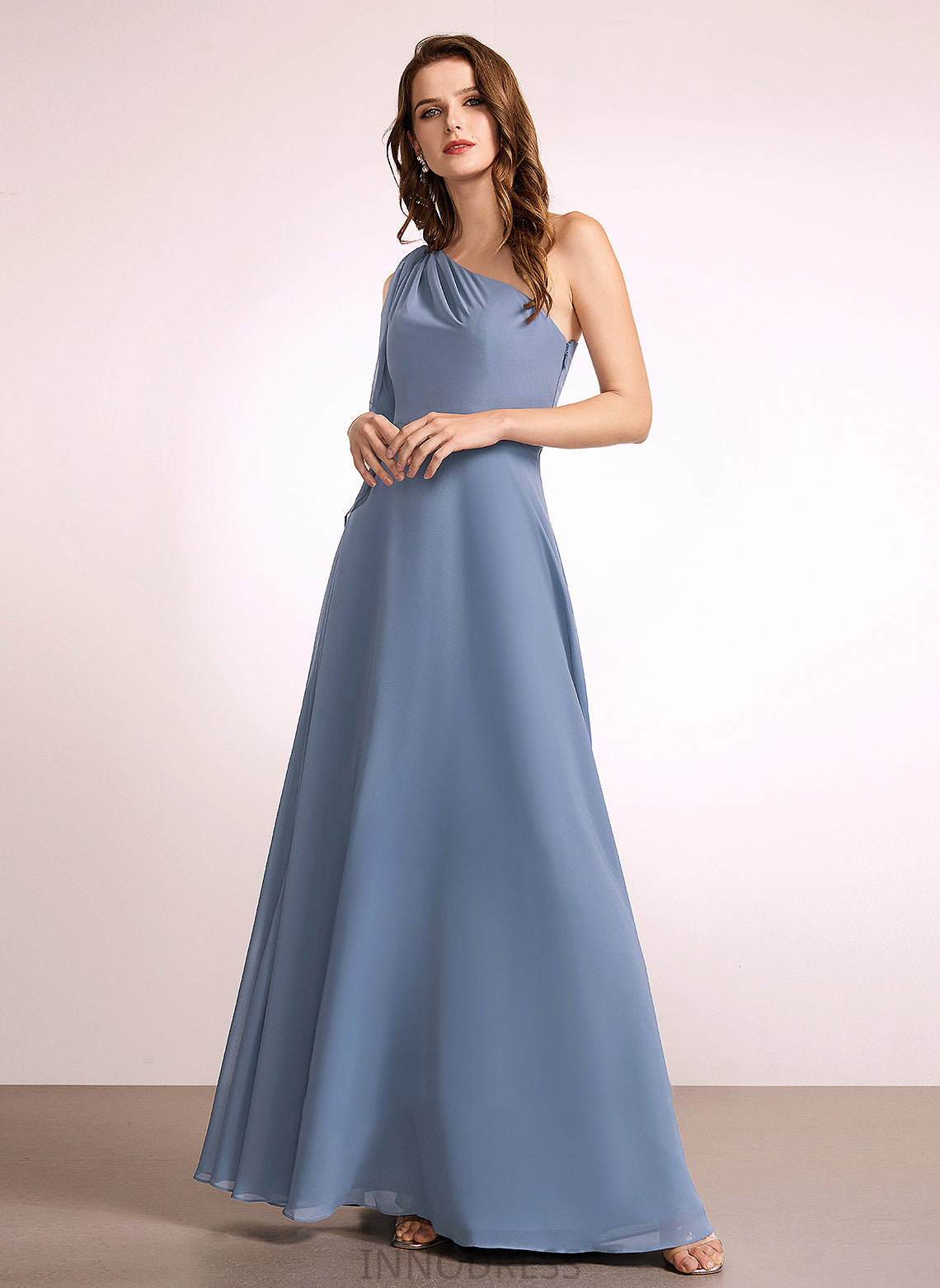 Fabric Floor-Length Neckline Bow(s) One-Shoulder Silhouette Length Embellishment A-Line Lailah High Low V-Neck Bridesmaid Dresses