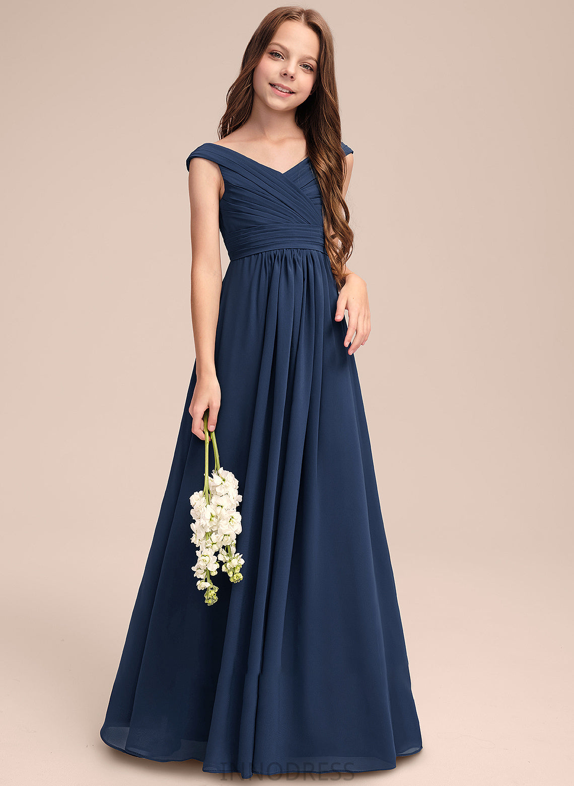 Ruffles Chiffon Floor-Length Junior Bridesmaid Dresses With Miriam Off-the-Shoulder A-Line