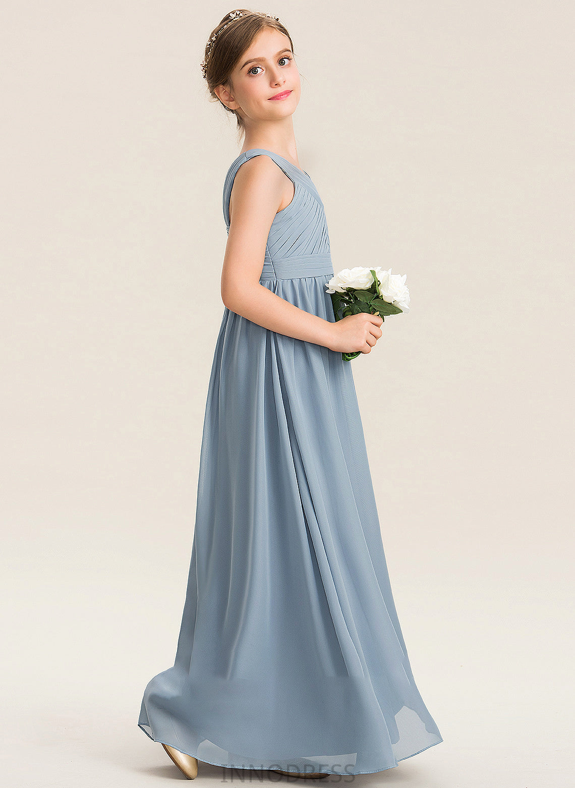 With Junior Bridesmaid Dresses A-Line Chiffon V-neck Alicia Ruffle Floor-Length