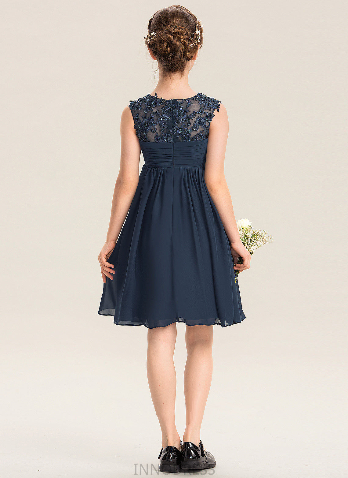 Neck Scoop Sequins Beading Ruffle Joslyn Junior Bridesmaid Dresses Lace With Empire Knee-Length Chiffon