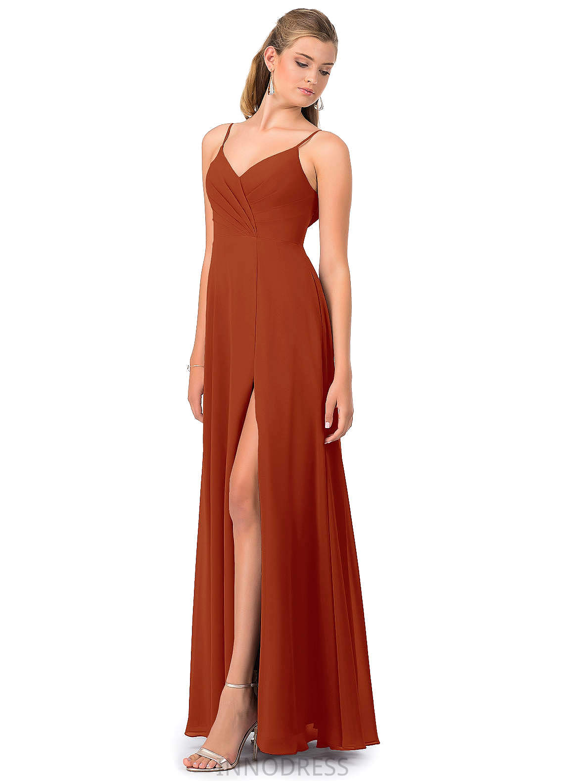 Shannon Floor Length A-Line/Princess Sleeveless Stretch Satin Natural Waist V-Neck Bridesmaid Dresses