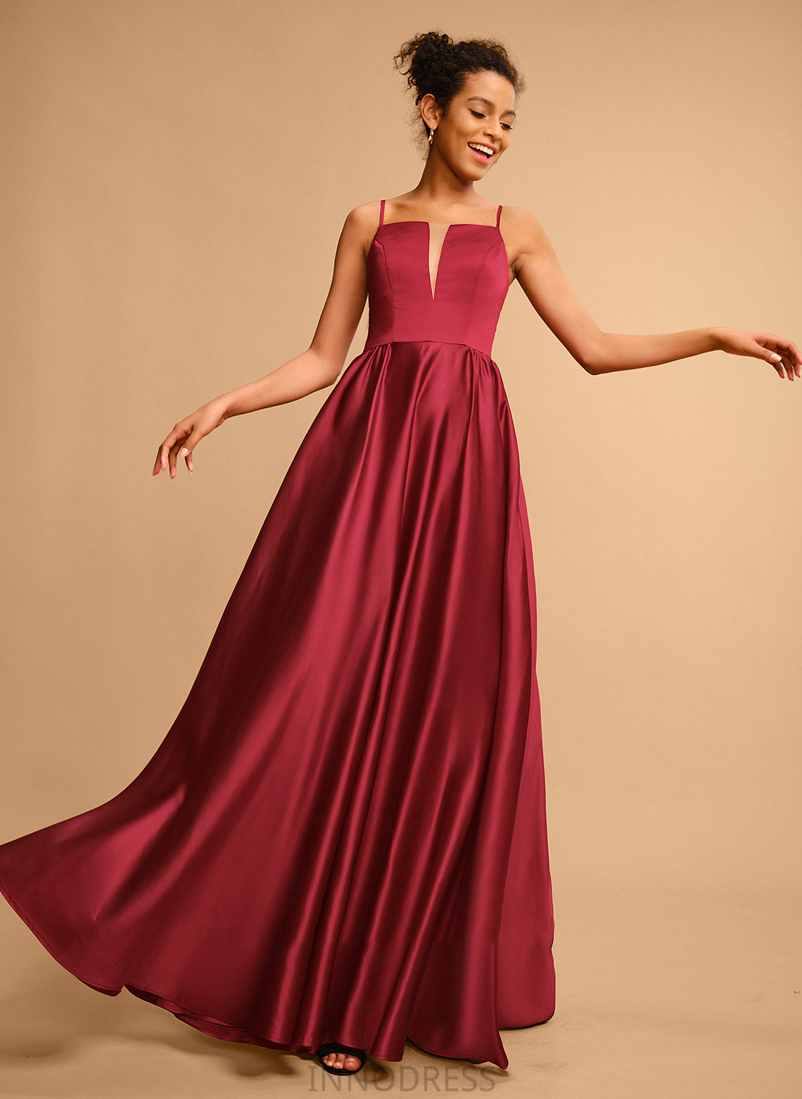 Satin Floor-Length Neckline Prom Dresses Adelaide A-Line Square