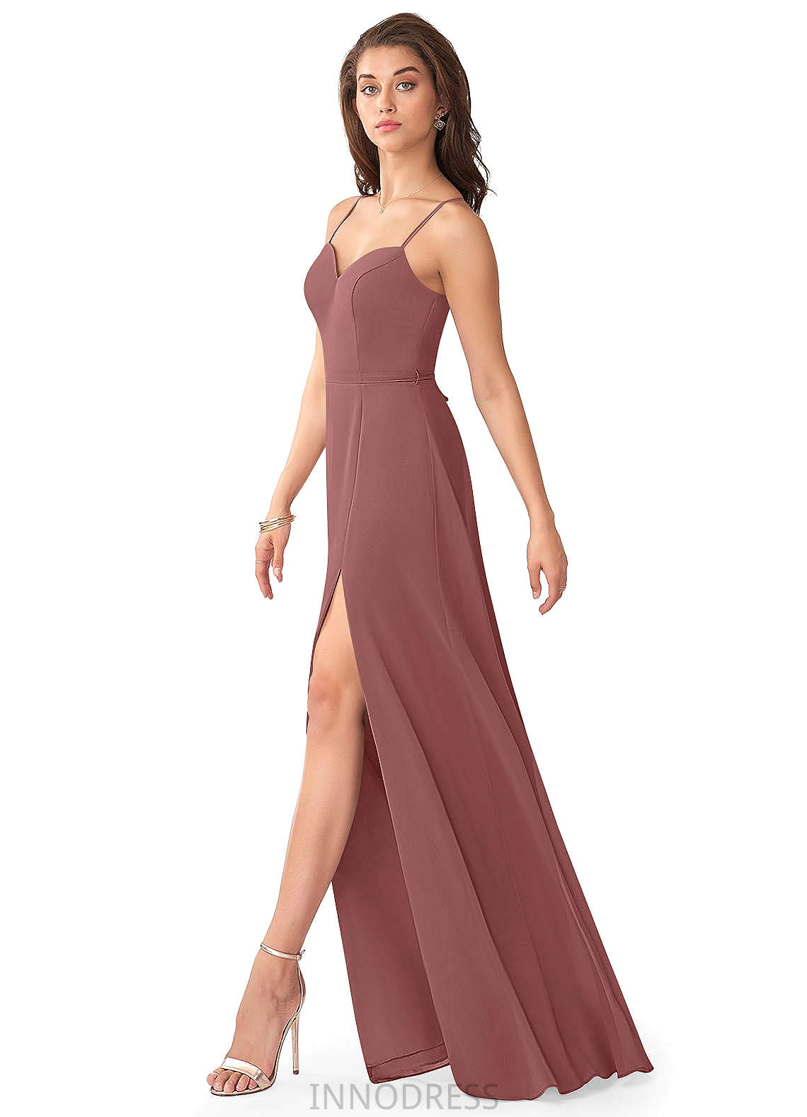 Virginia A-Line/Princess Spaghetti Staps Natural Waist Sleeveless Floor Length Bridesmaid Dresses