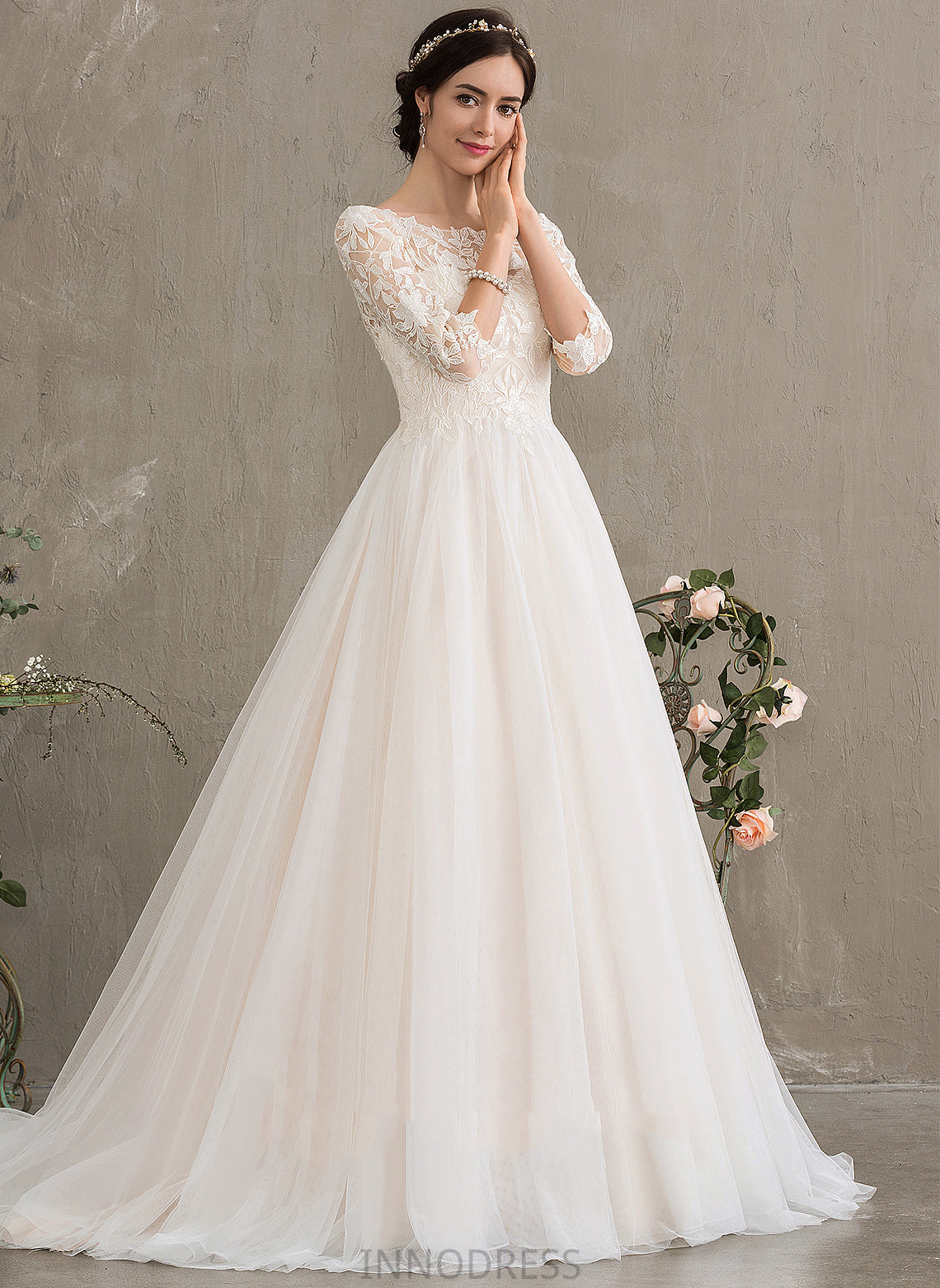 With Wedding Court Lace Elsa Train Sequins Wedding Dresses Tulle Ball-Gown/Princess Scoop Neck Dress