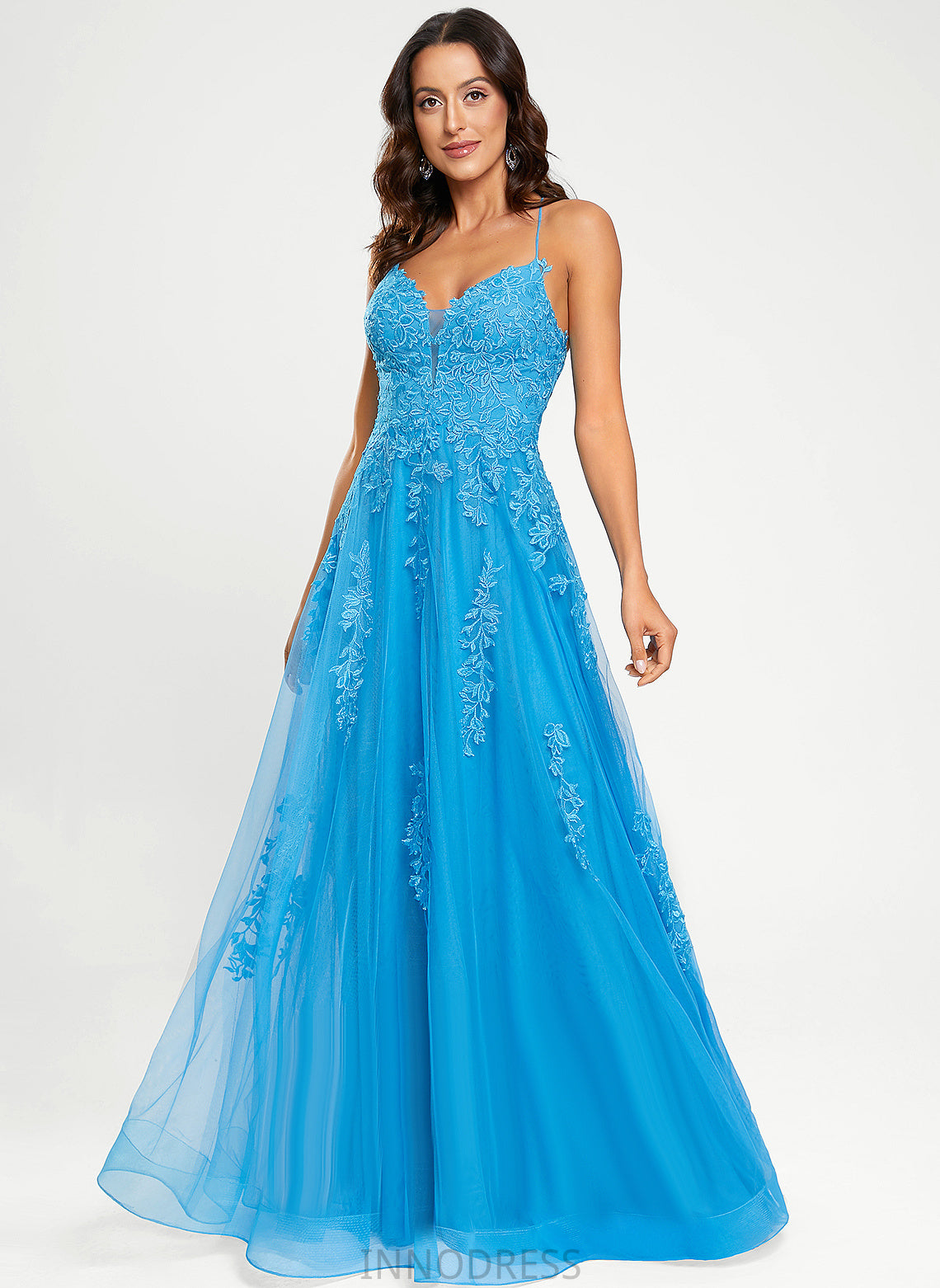 V-neck Tulle A-Line Floor-Length Jocelynn Prom Dresses