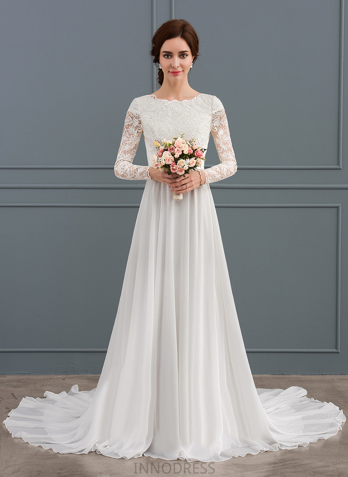 Wedding Dresses Dress Court Chiffon A-Line Wedding Train Taniyah With Beading Lace