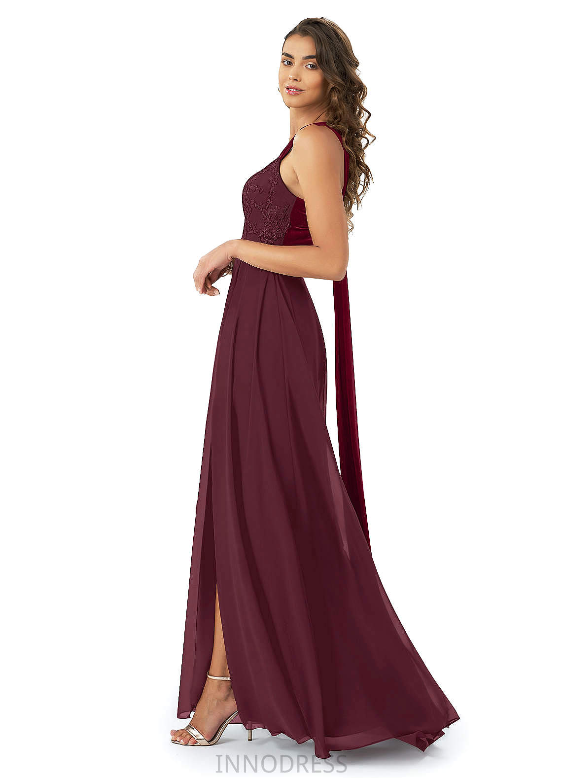 Rylie Trumpet/Mermaid Sleeveless Natural Waist Floor Length One Shoulder Velvet Bridesmaid Dresses