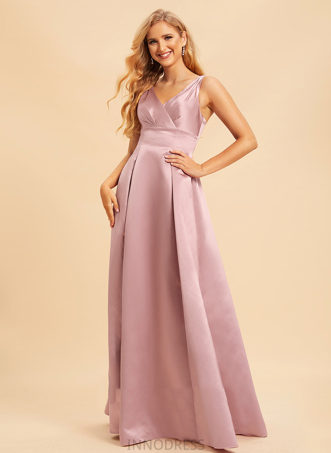 Length Fabric A-Line Floor-Length Satin Neckline V-neck Silhouette Straps Ann One Shoulder A-Line/Princess Bridesmaid Dresses