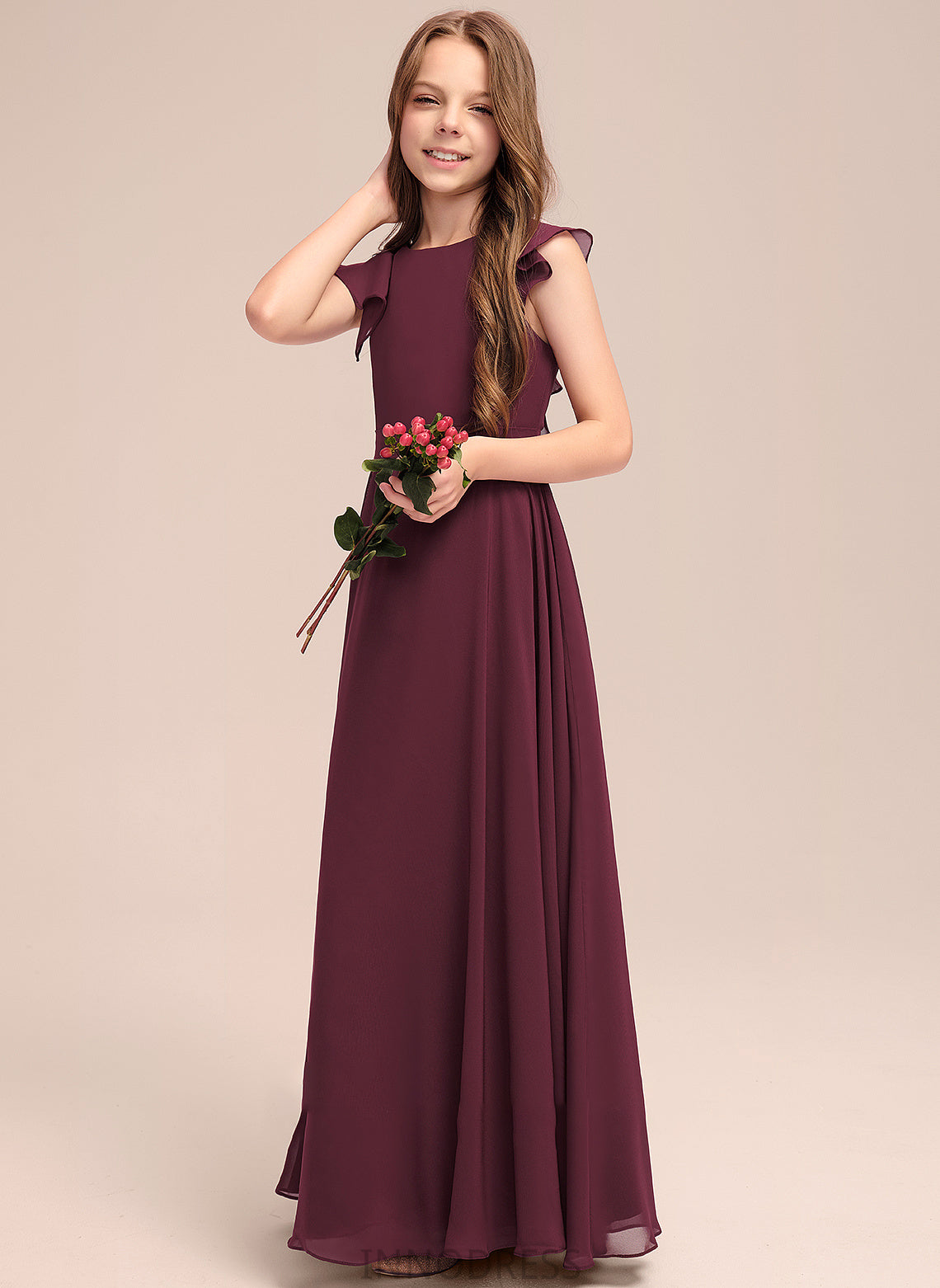 Neck Rory Scoop Floor-Length A-Line Junior Bridesmaid Dresses Chiffon With Ruffles Cascading