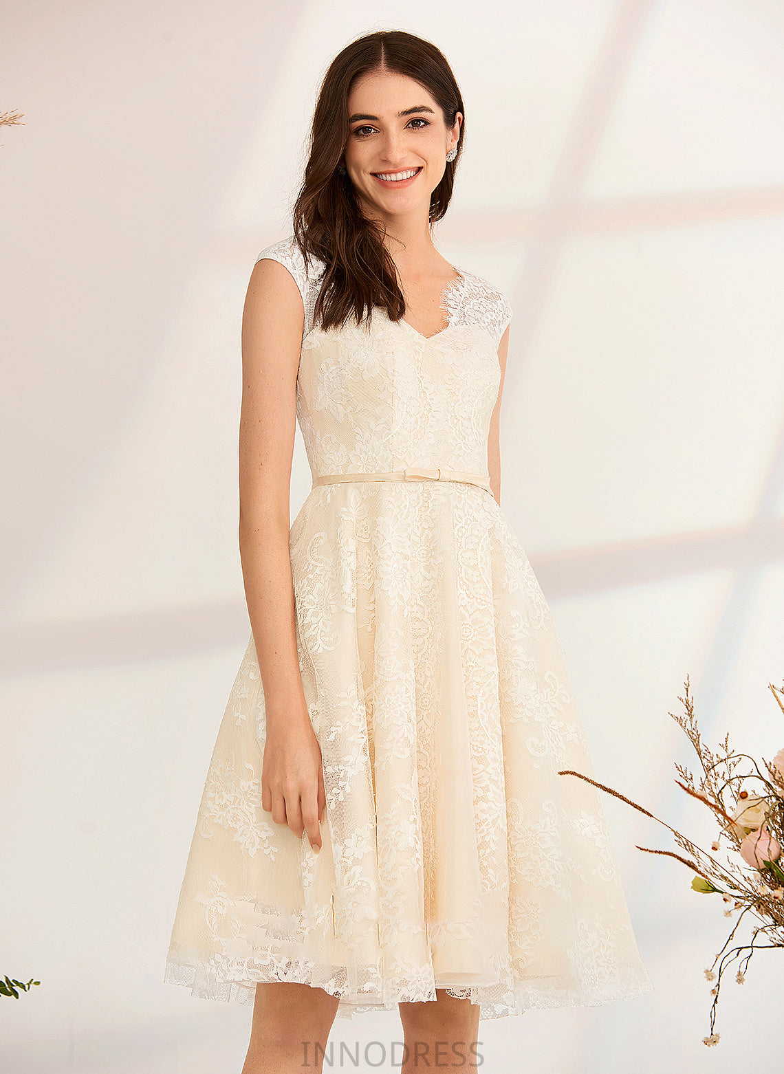 Dress Vanessa Knee-Length Wedding Dresses Wedding A-Line V-neck With Lace