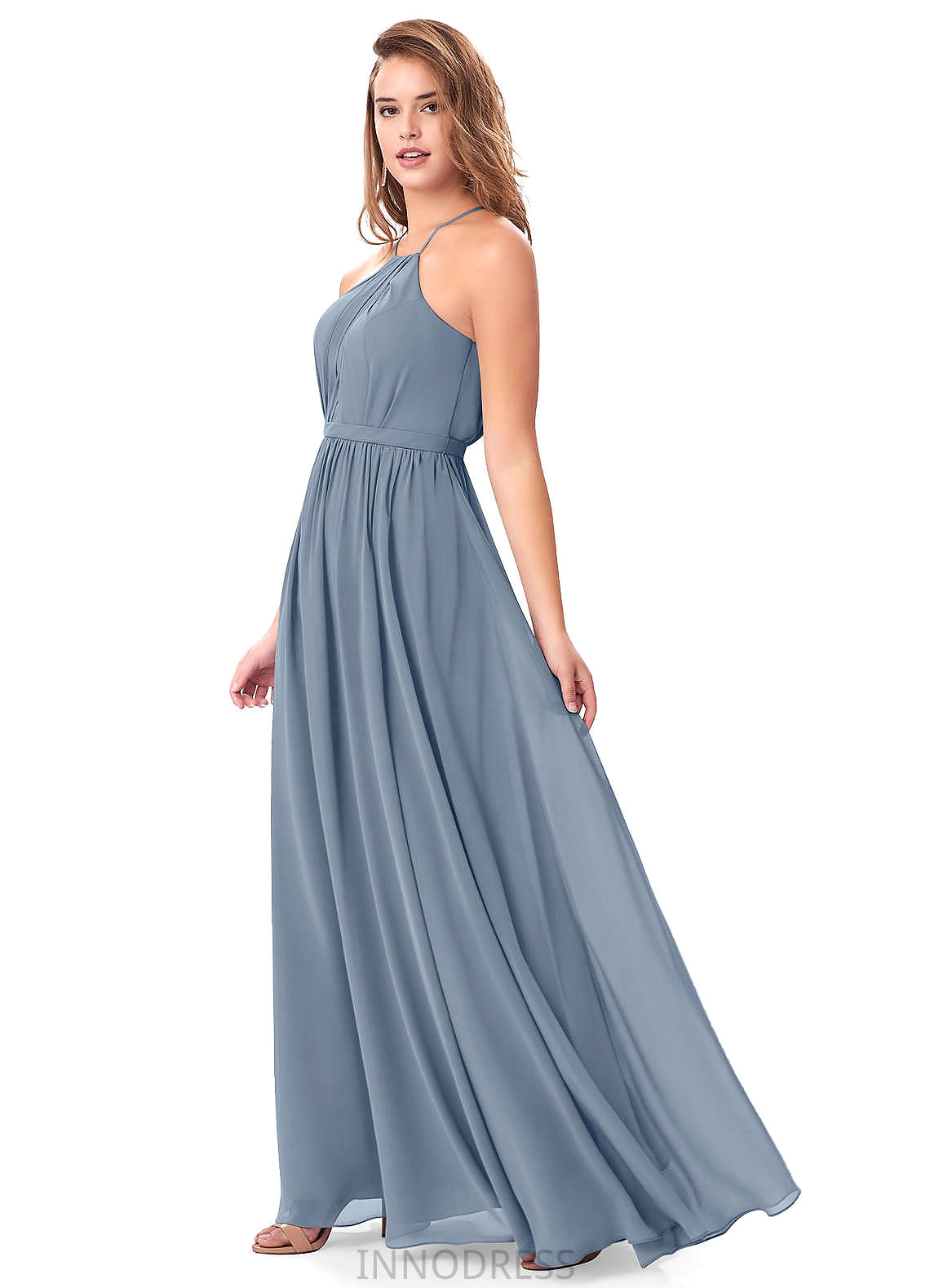 Madalynn Sleeveless Sheath/Column Satin Floor Length Natural Waist Straps Bridesmaid Dresses