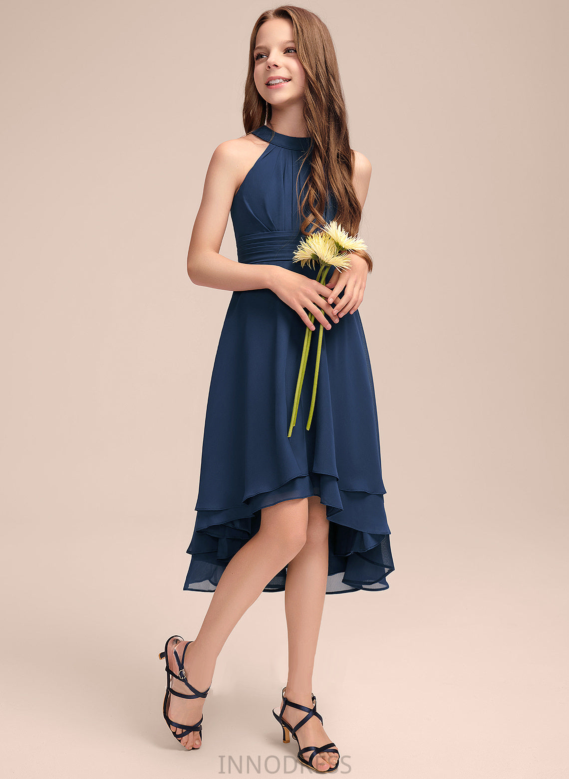 With Chiffon Scoop Neck Ruffles A-Line Anya Asymmetrical Junior Bridesmaid Dresses