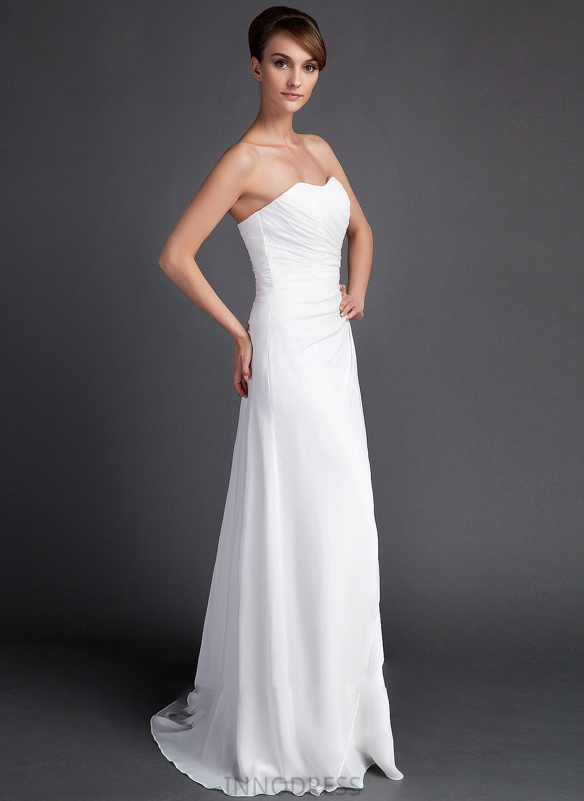 With Sweetheart Sweep Chiffon Dress Harper Wedding Dresses Sheath/Column Ruffle Wedding Train