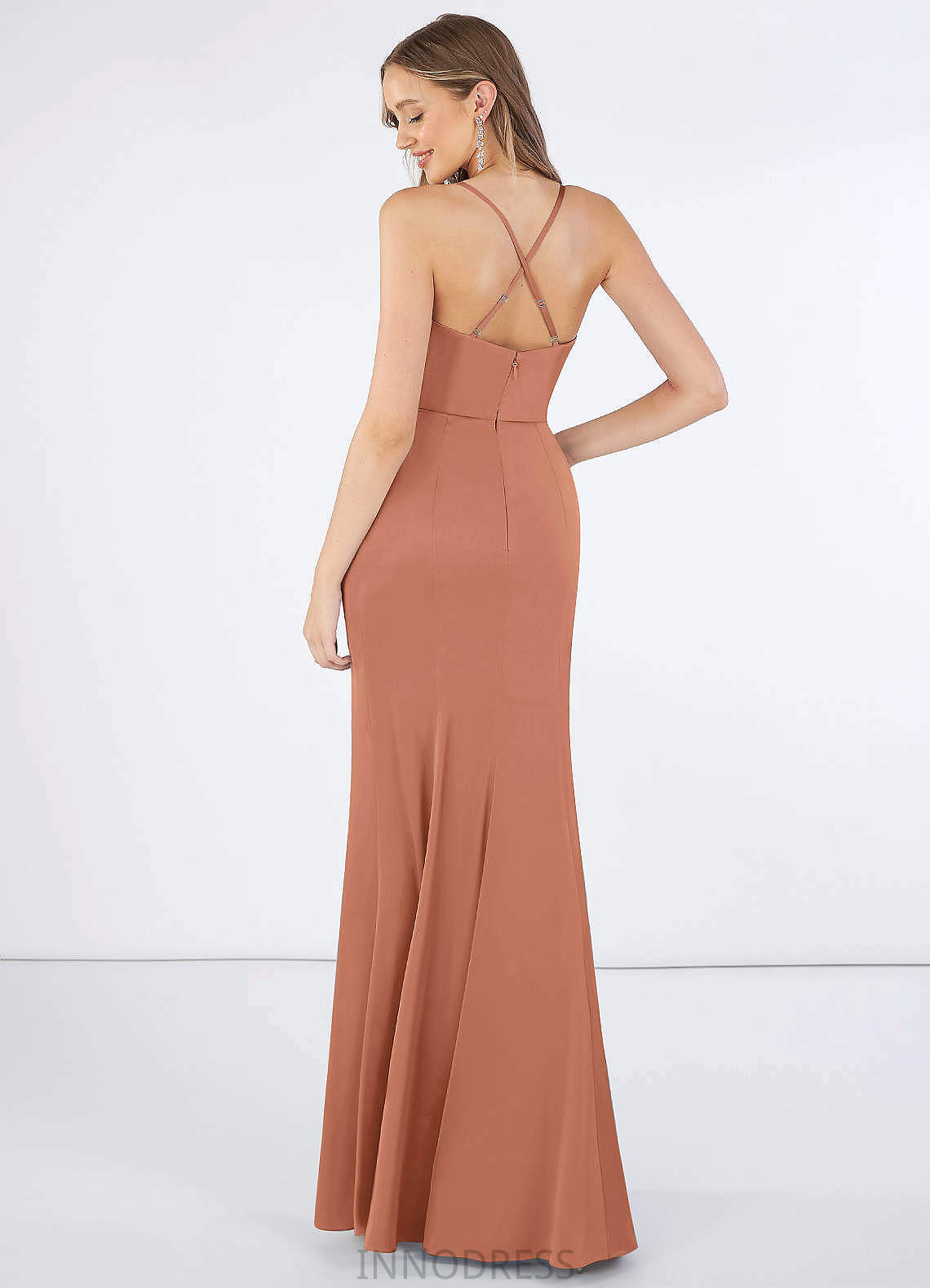 Jasmine Natural Waist Sleeveless Floor Length Sheath/Column V-Neck Bridesmaid Dresses