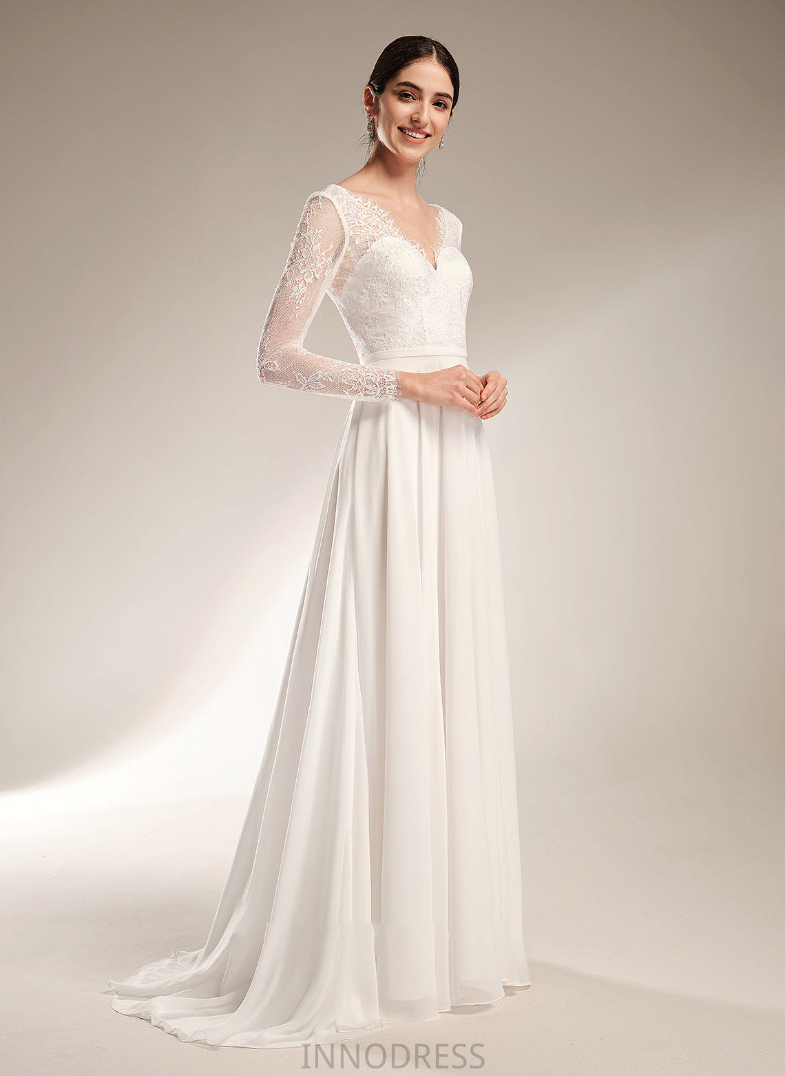 V-neck Dress Wedding Amaris A-Line Train Wedding Dresses Sweep