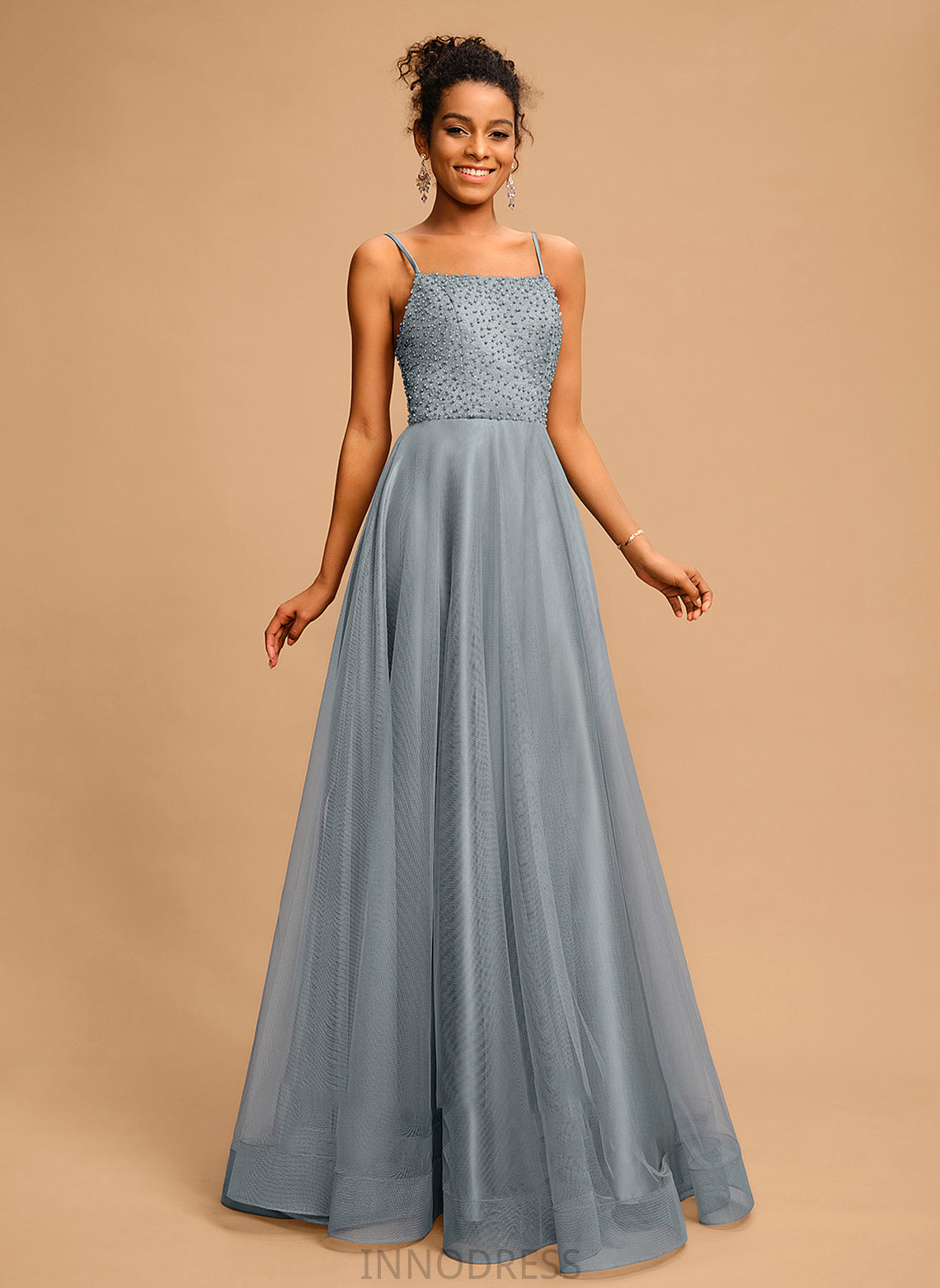 Beading Tulle With Sequins Square Neckline Carlie Prom Dresses Ball-Gown/Princess Floor-Length