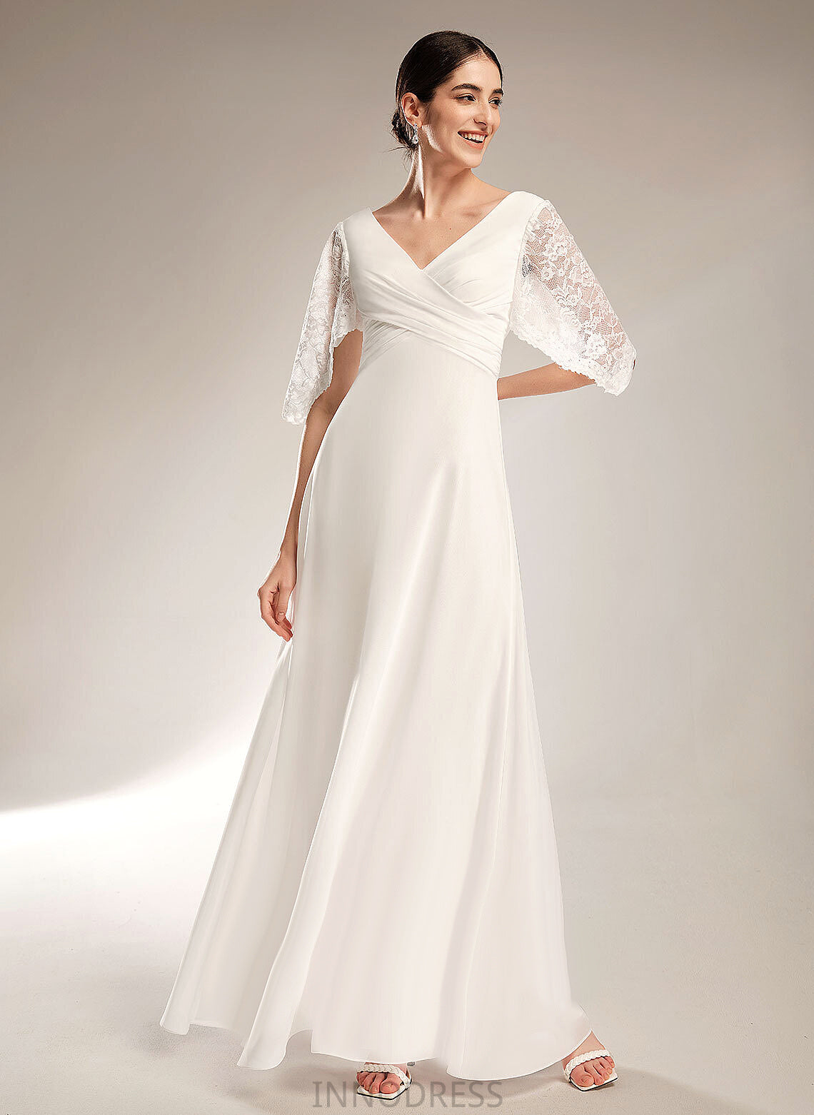 Chiffon Sariah Floor-Length V-neck Wedding Dress Wedding Dresses Lace Sheath/Column