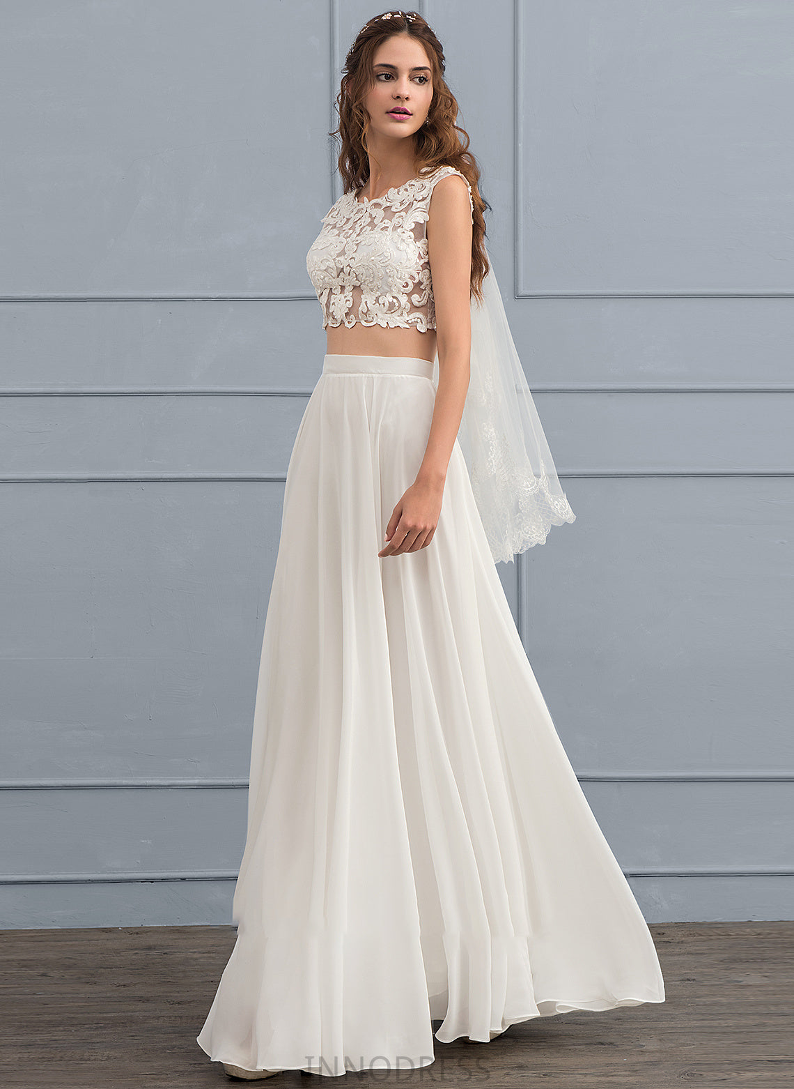 Chiffon A-Line Dress Khloe Floor-Length Neck Sequins Scoop With Wedding Dresses Wedding Beading