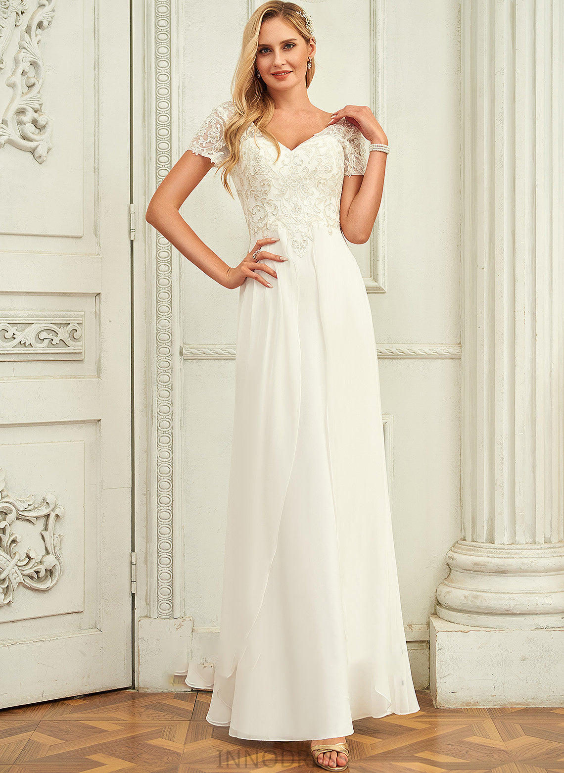 V-neck Wedding Floor-Length Chiffon With Dress Lace A-Line Paityn Wedding Dresses Lace