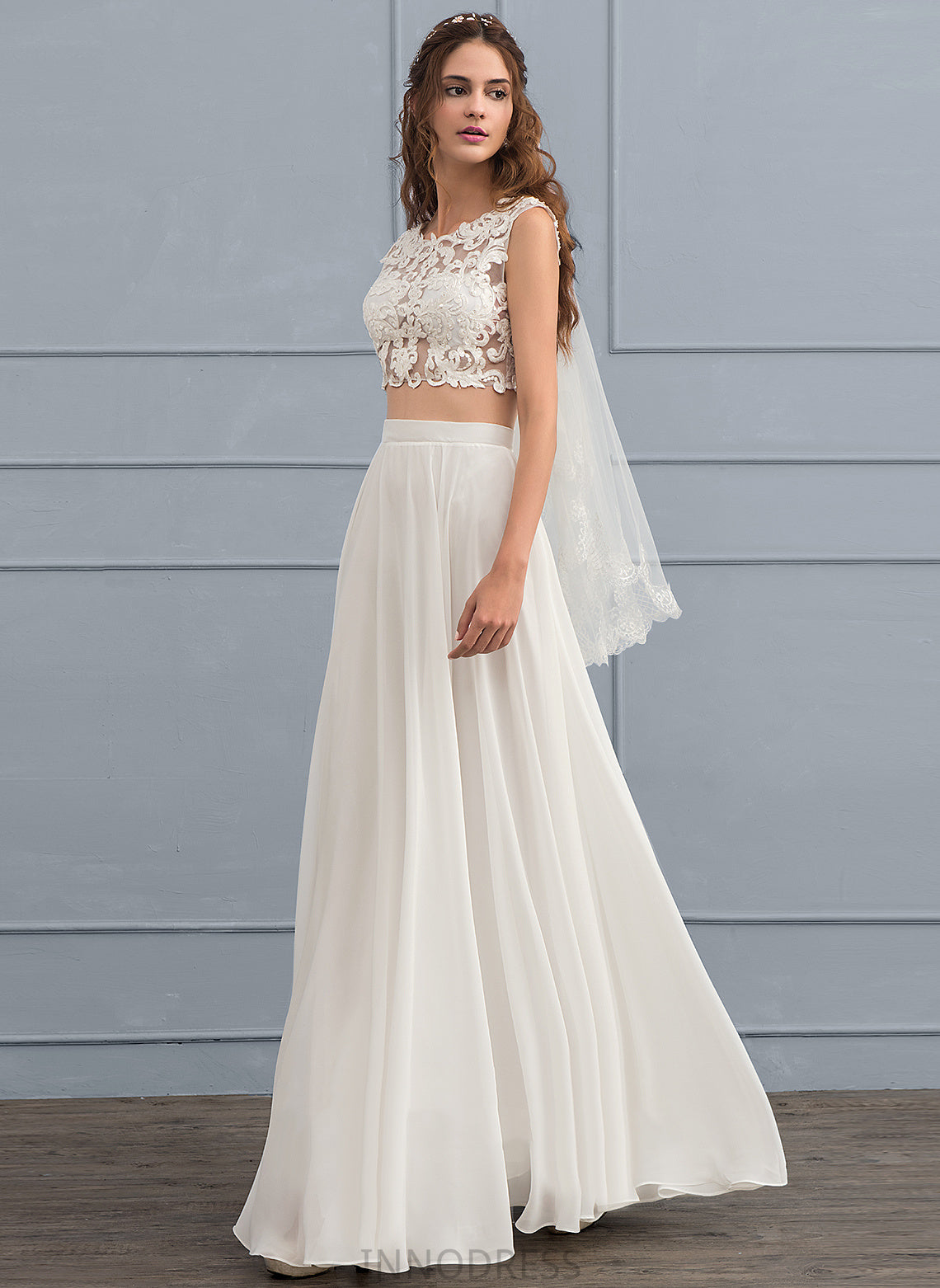 A-Line Chiffon Sequins Floor-Length Wedding Neck Scoop Lace Dress Wedding Dresses Juliet With Beading