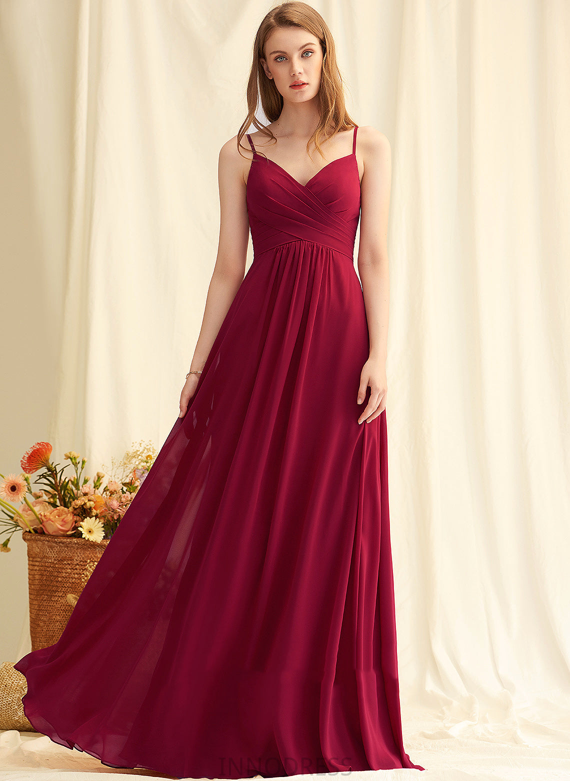 Silhouette A-Line Floor-Length Embellishment Length V-neck Neckline Fabric Ruffle Helena Empire Waist Short Sleeves Bridesmaid Dresses