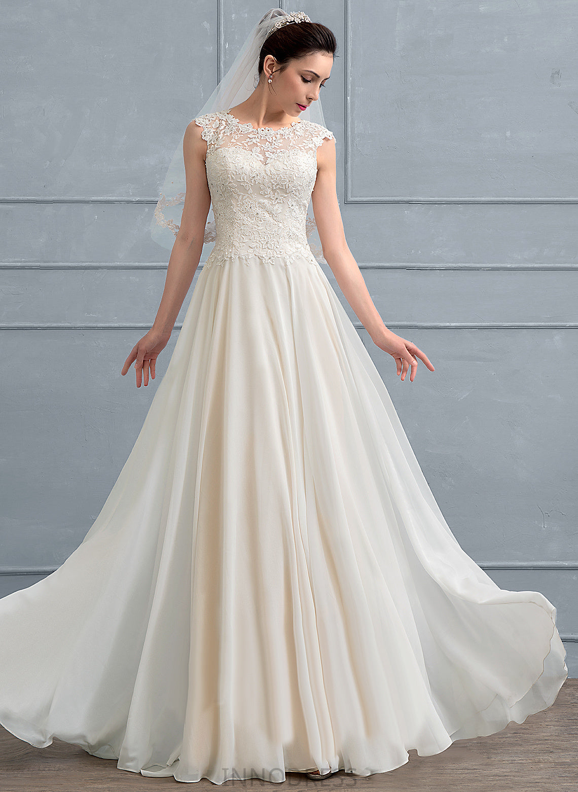 Floor-Length Beading With Scoop Neck Tatiana Sequins Wedding Dresses Chiffon Dress A-Line Lace Wedding