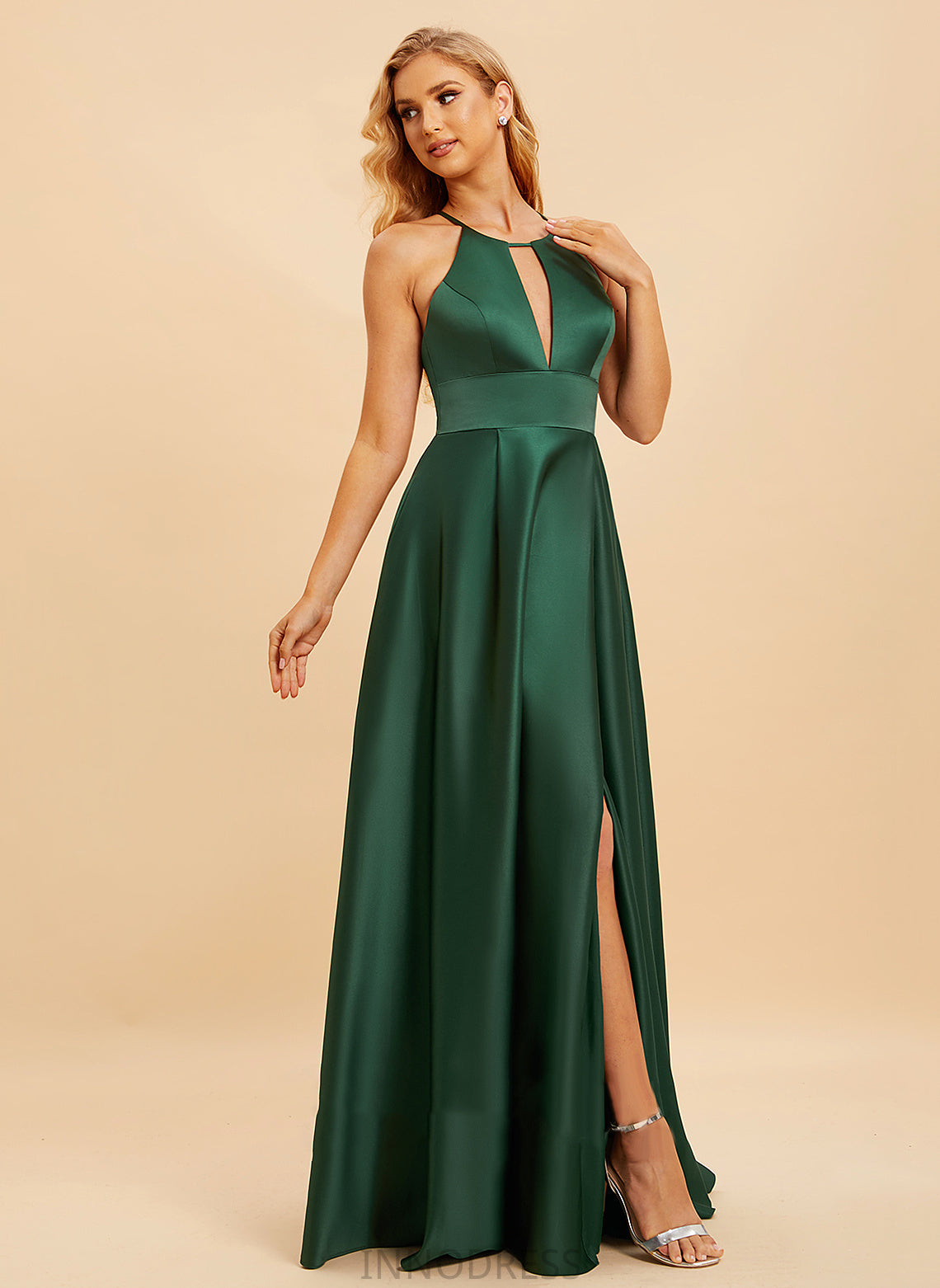 Embellishment A-Line Length HighNeck SplitFront Neckline Fabric Silhouette Floor-Length Brielle V-Neck Floor Length Bridesmaid Dresses