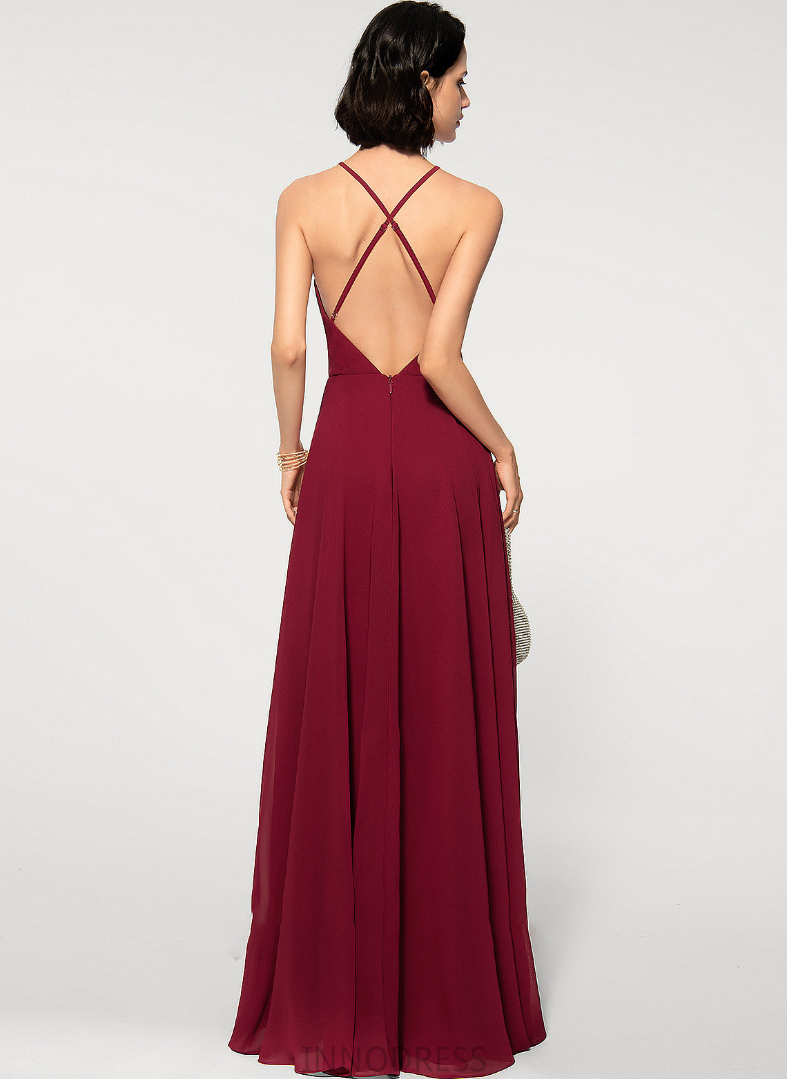 Chiffon Rebekah A-Line Neck Scoop Prom Dresses Square Neckline Floor-Length