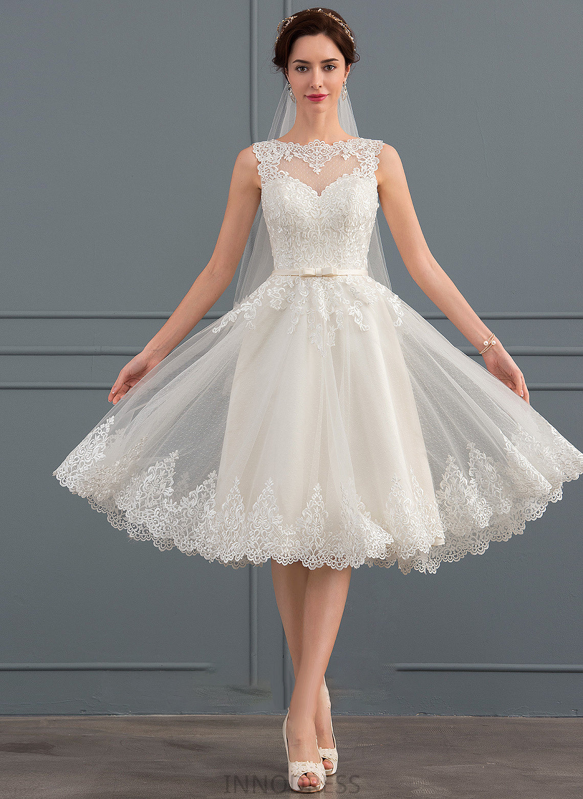 Illusion With Talia Bow(s) Knee-Length Tulle A-Line Wedding Dresses Wedding Dress