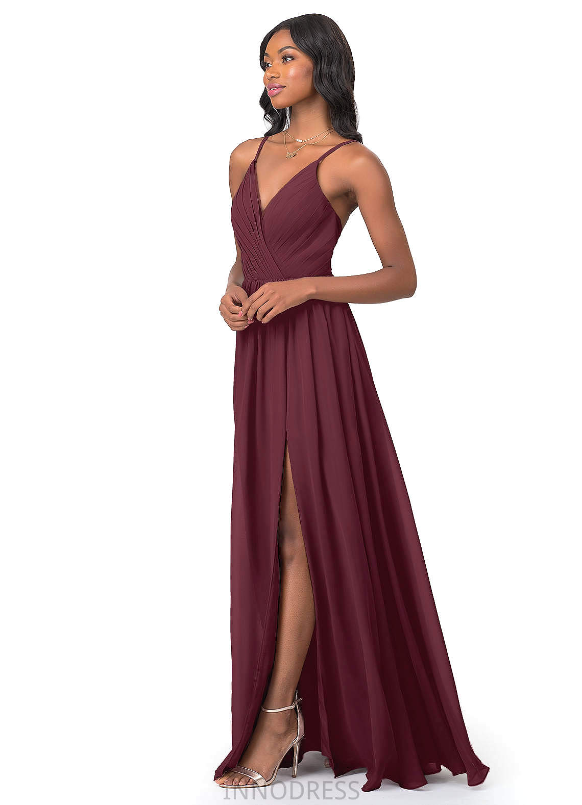 Talia Floor Length Natural Waist Sleeveless V-Neck Bridesmaid Dresses