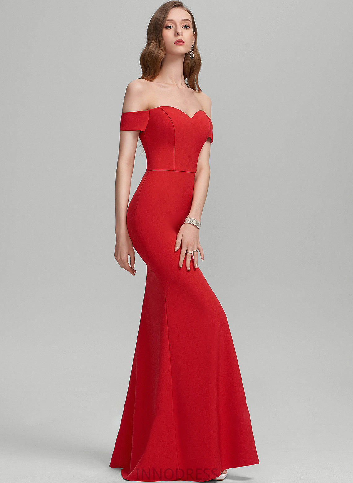 Nathalie Sheath/Column Split Stretch Off-the-Shoulder Front Floor-Length With Prom Dresses Crepe