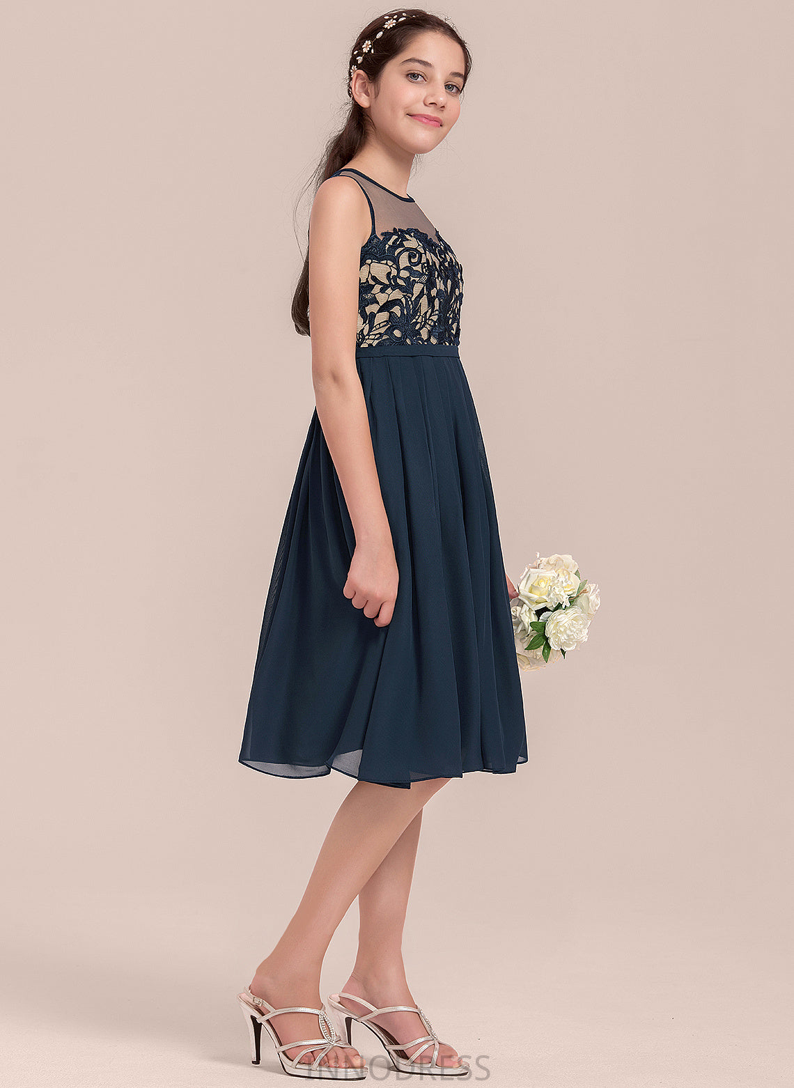 Scoop Neck Haley A-Line Knee-Length Chiffon Junior Bridesmaid Dresses